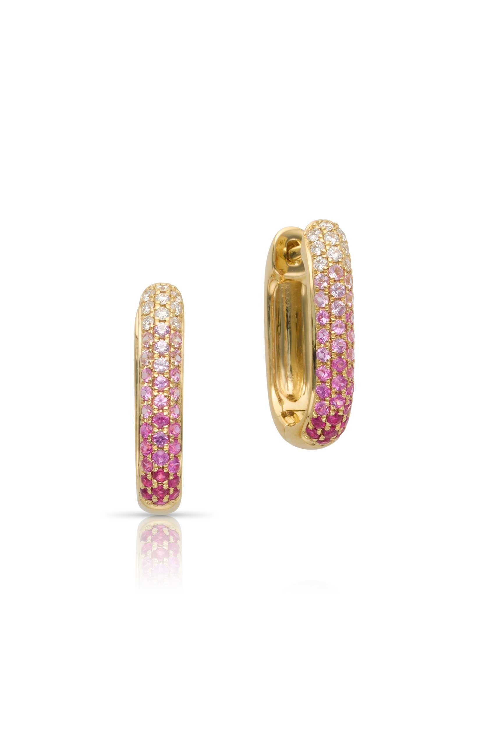 14KY Ruby and Pink Sapphire Ombre Huggies
