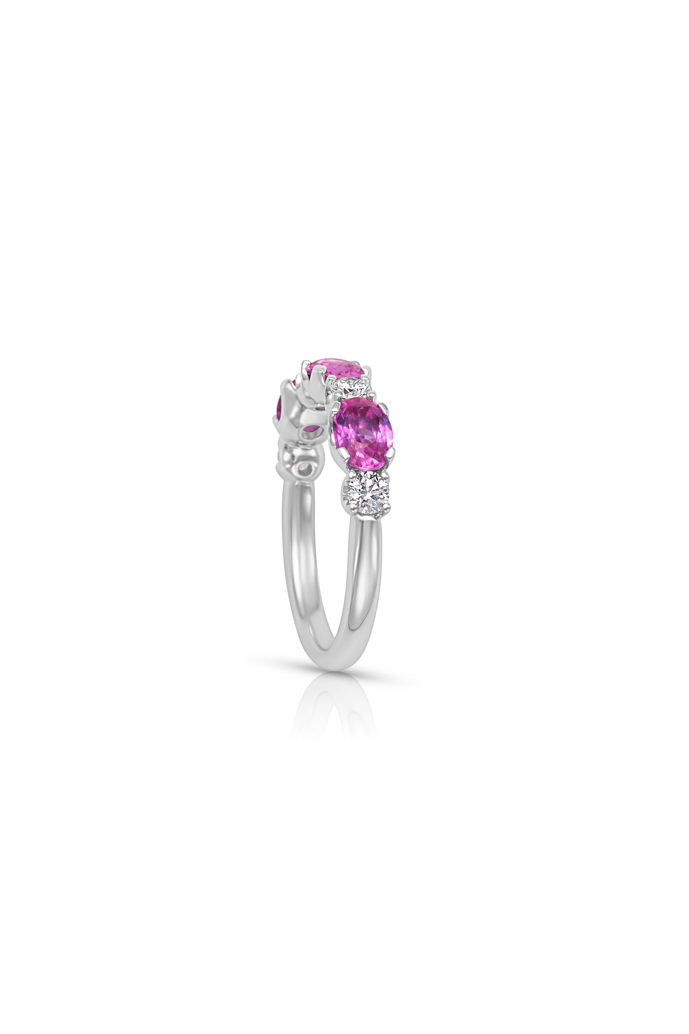 18KW 3 Stone Pink Sapphire and Diamond Ring