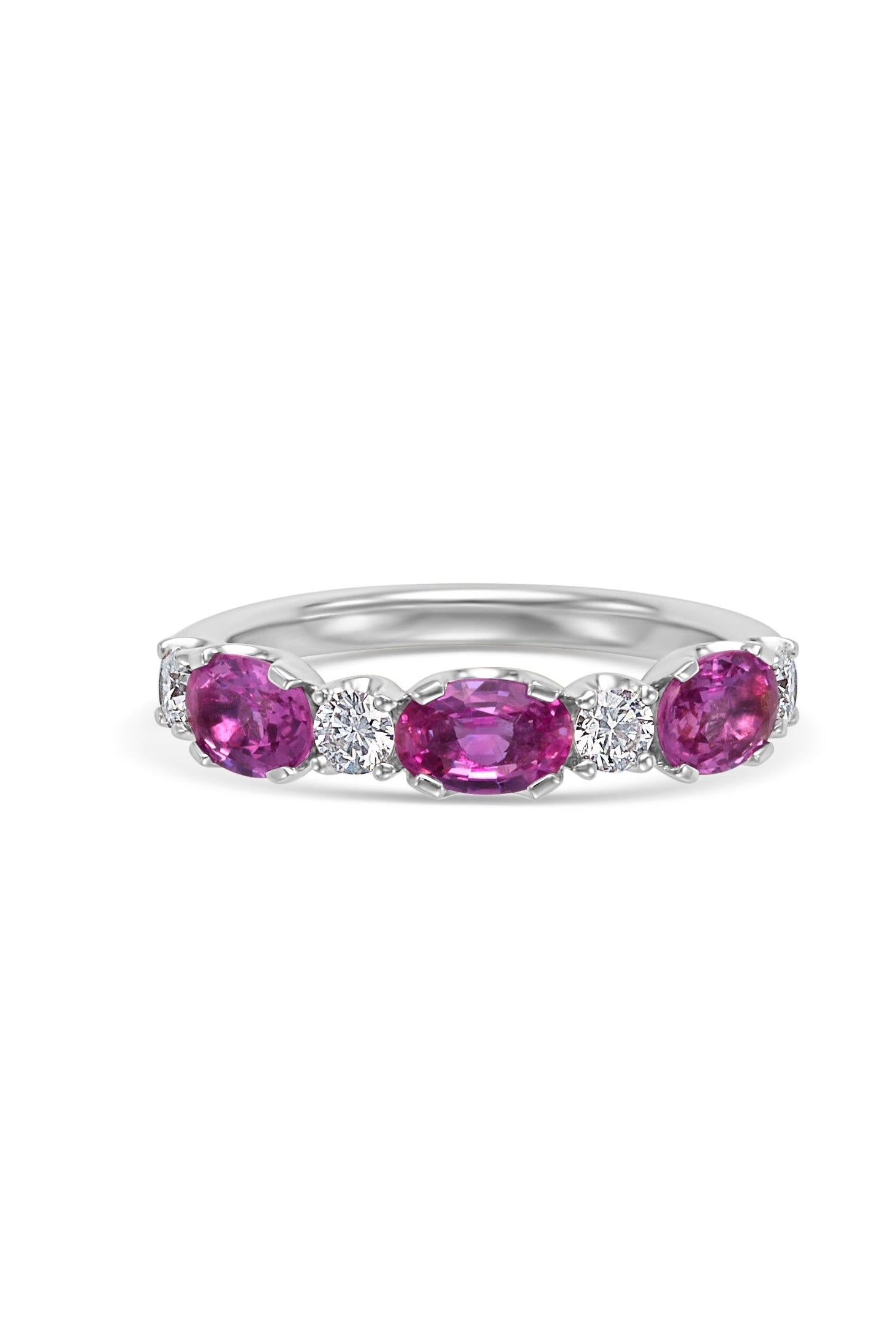 18KW 3 Stone Pink Sapphire and Diamond Ring