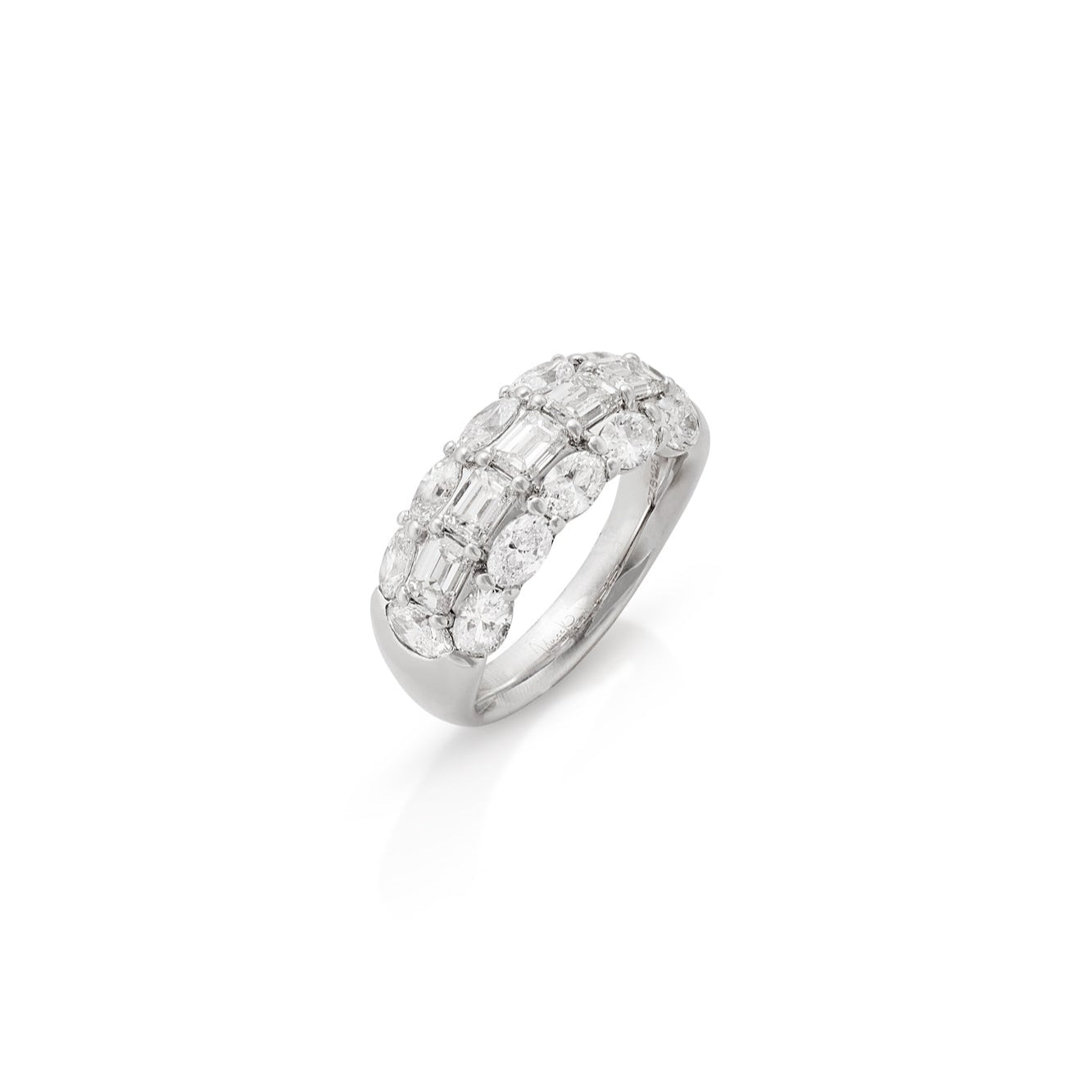 18KW Three Row Oval and Emerald Cut Diamond Band