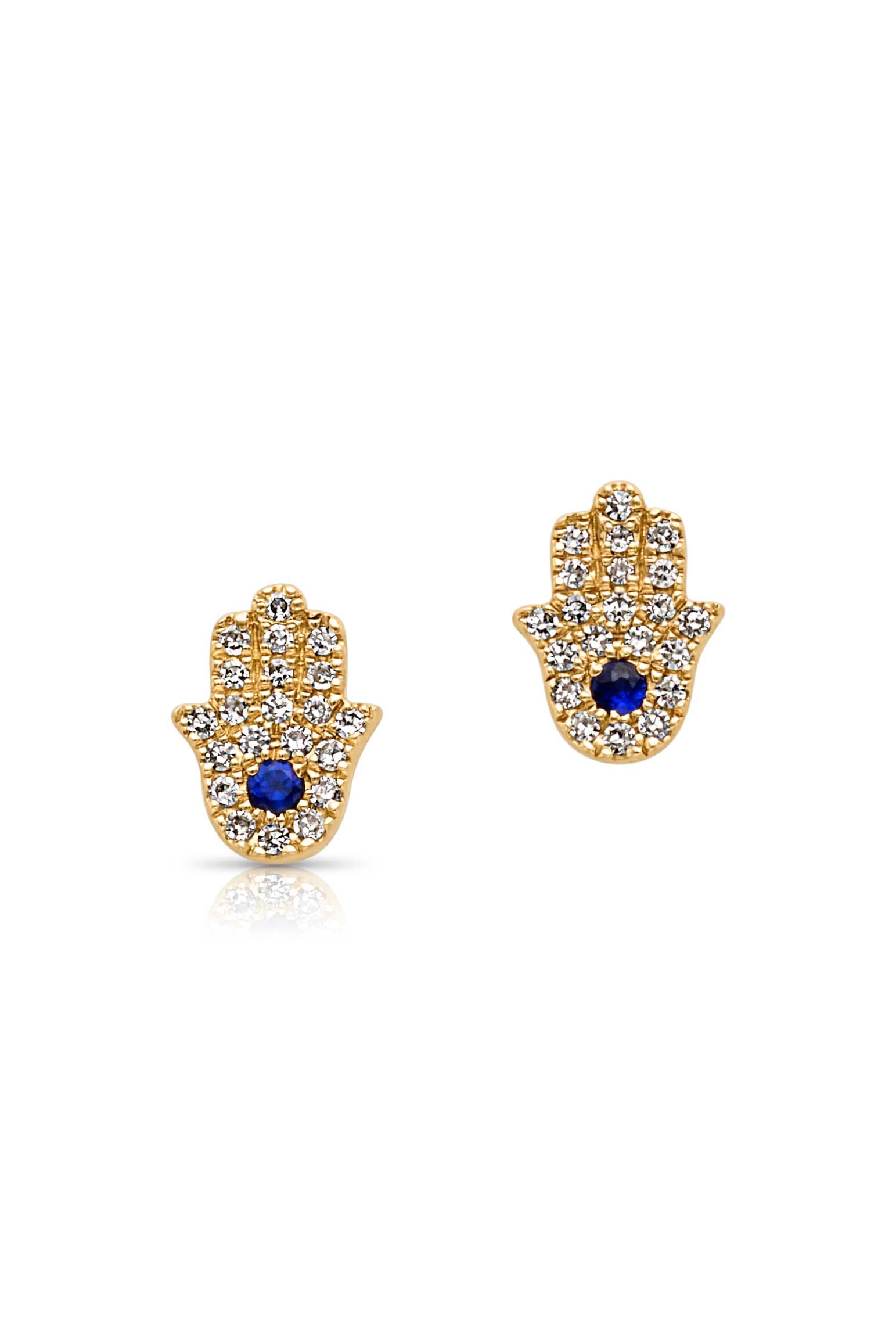 14KY Diamond and Blue Sapphire Hamsa Studs