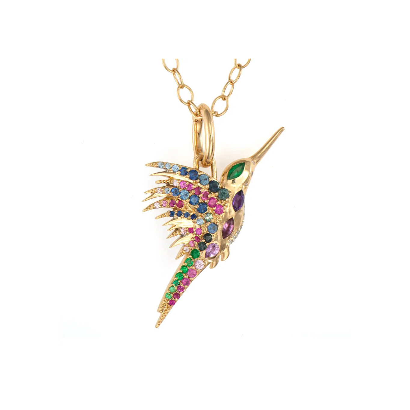 Double Sided Rainbow & Diamond Colibri Pendant