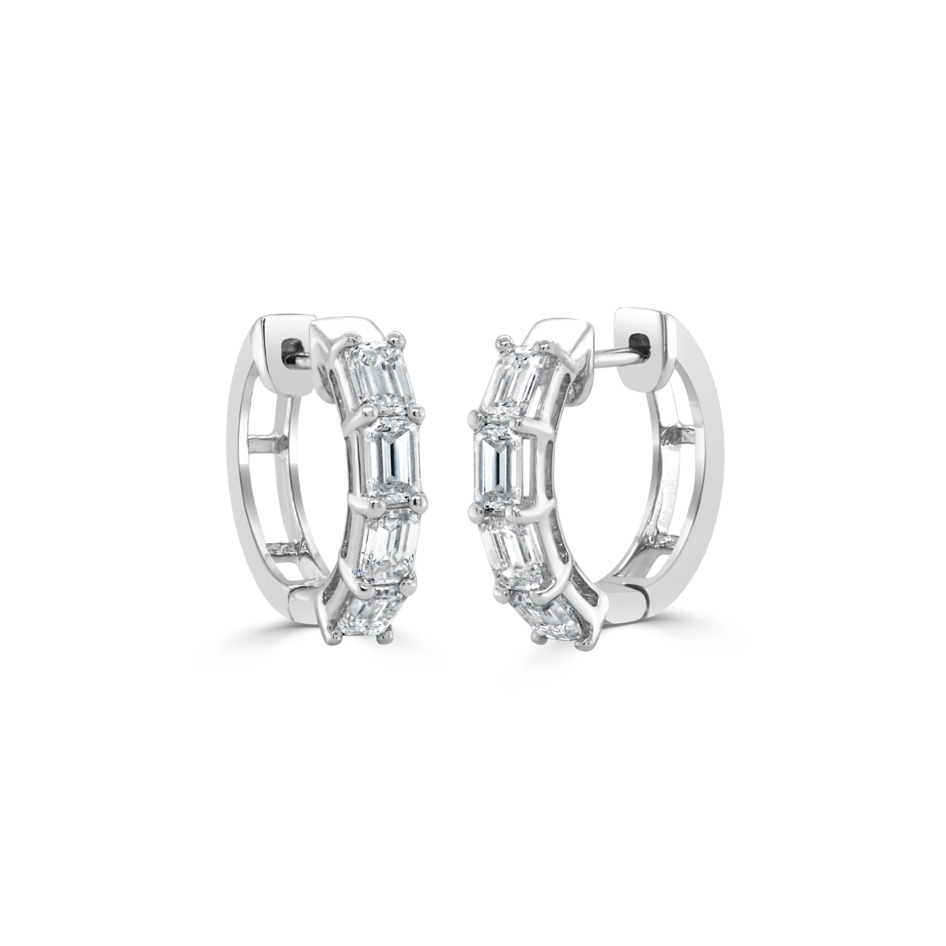14KW Emerald Cut Diamond Huggies
