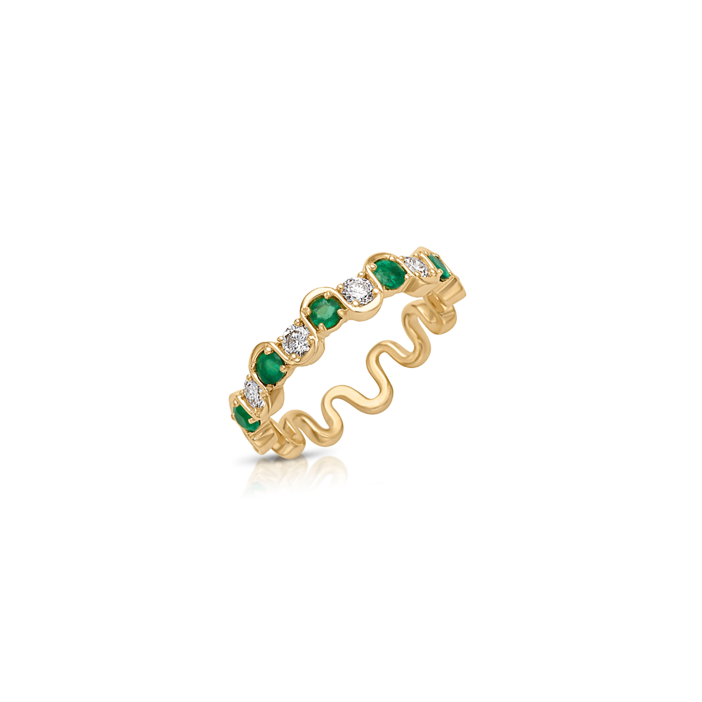 14KY Squiggly Diamond and Emerald Band