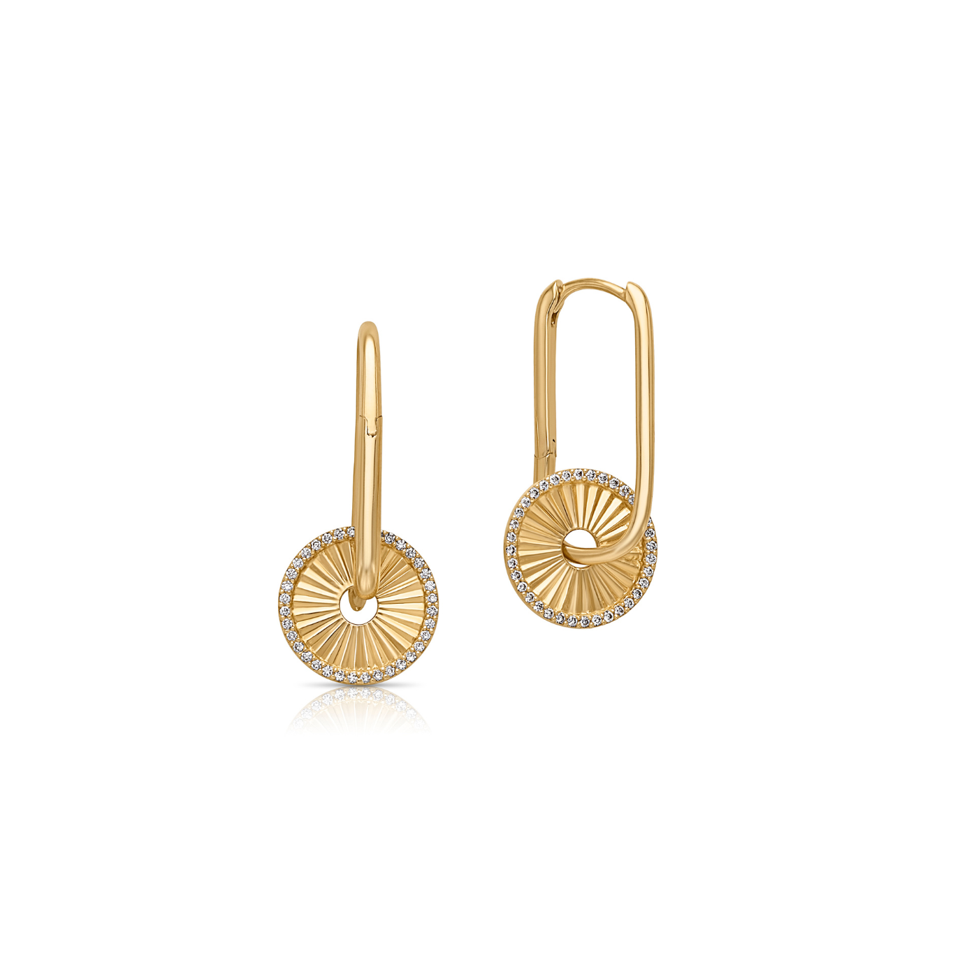 14KY Fluted Pave Disc Oval Hoops