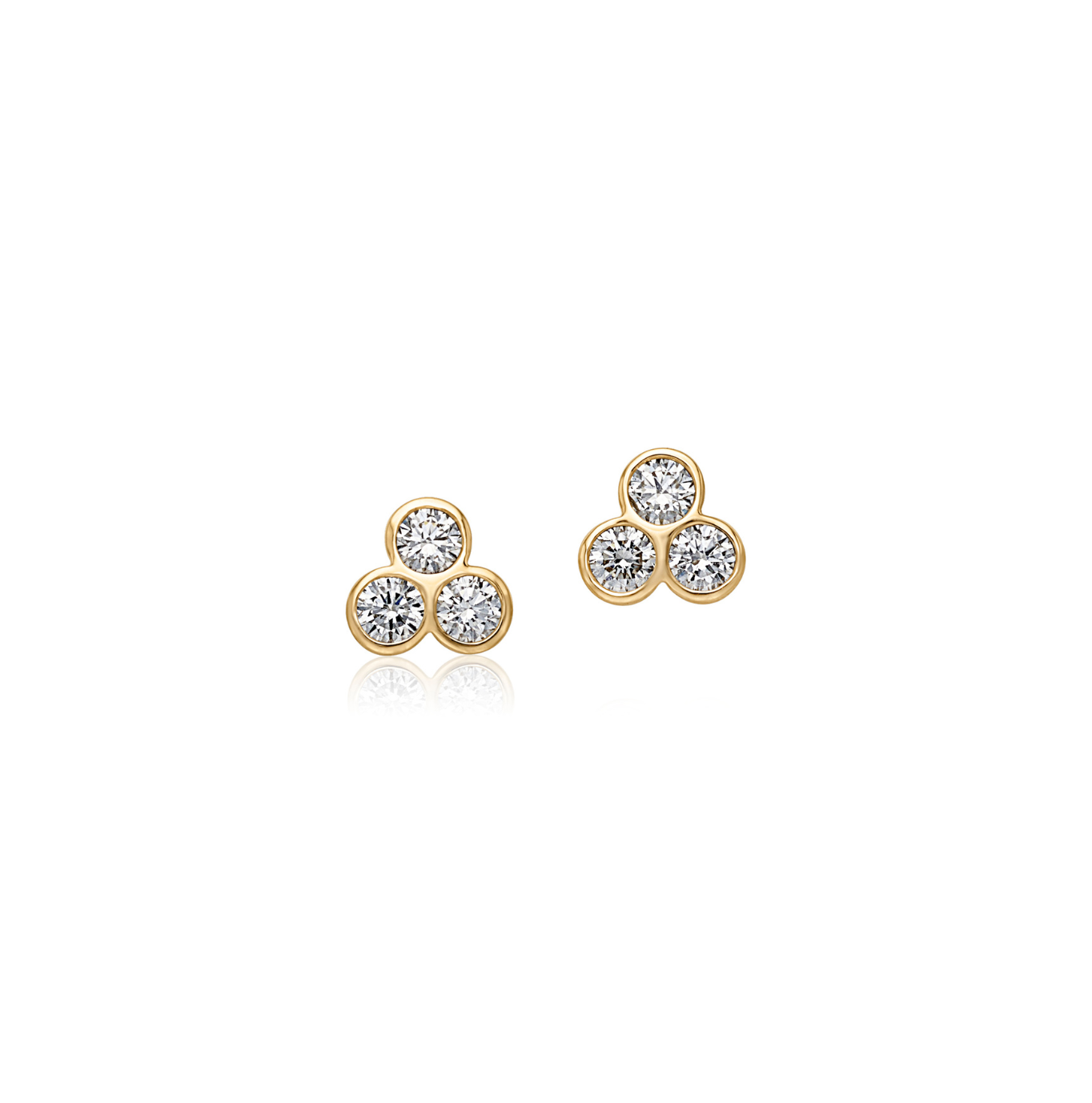 14KY 3 Round Diamond Bezel Studs-Earrings-Gemma Couture-Susan Saffron Jewelry