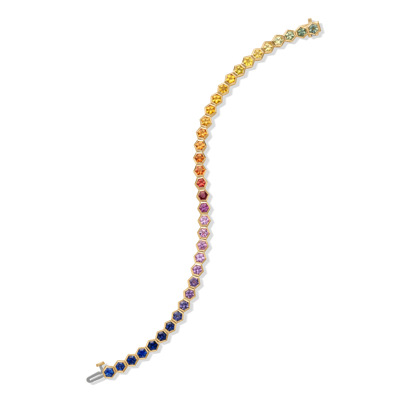 14KY Hexagon Rainbow Sapphire Tennis Bracelet