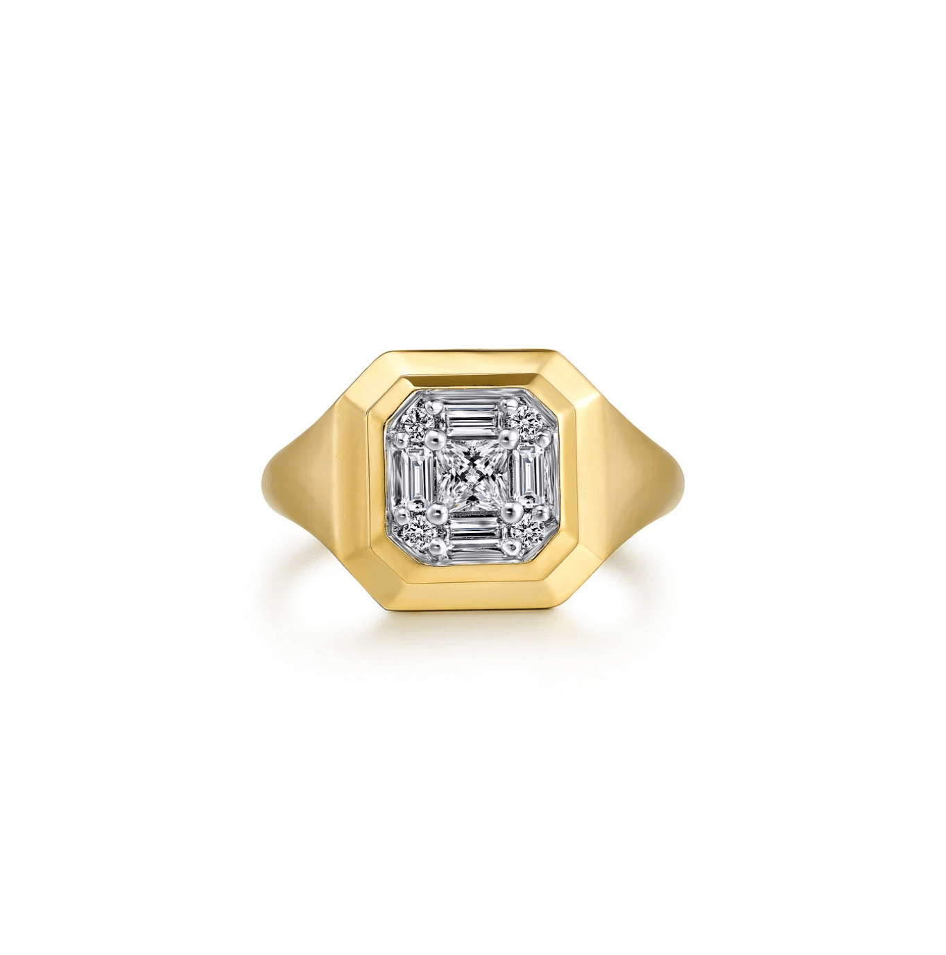14KY Geometric Baguette Diamond Signet Ring