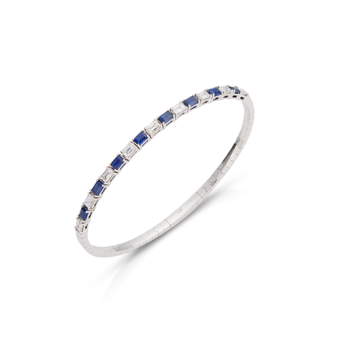 14KW Emerald Cut Sapphire Flexible Bangle