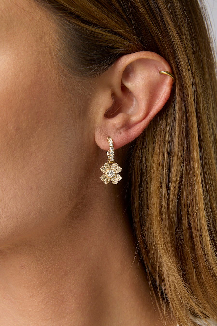 14KY Pave Flower Ear Charms