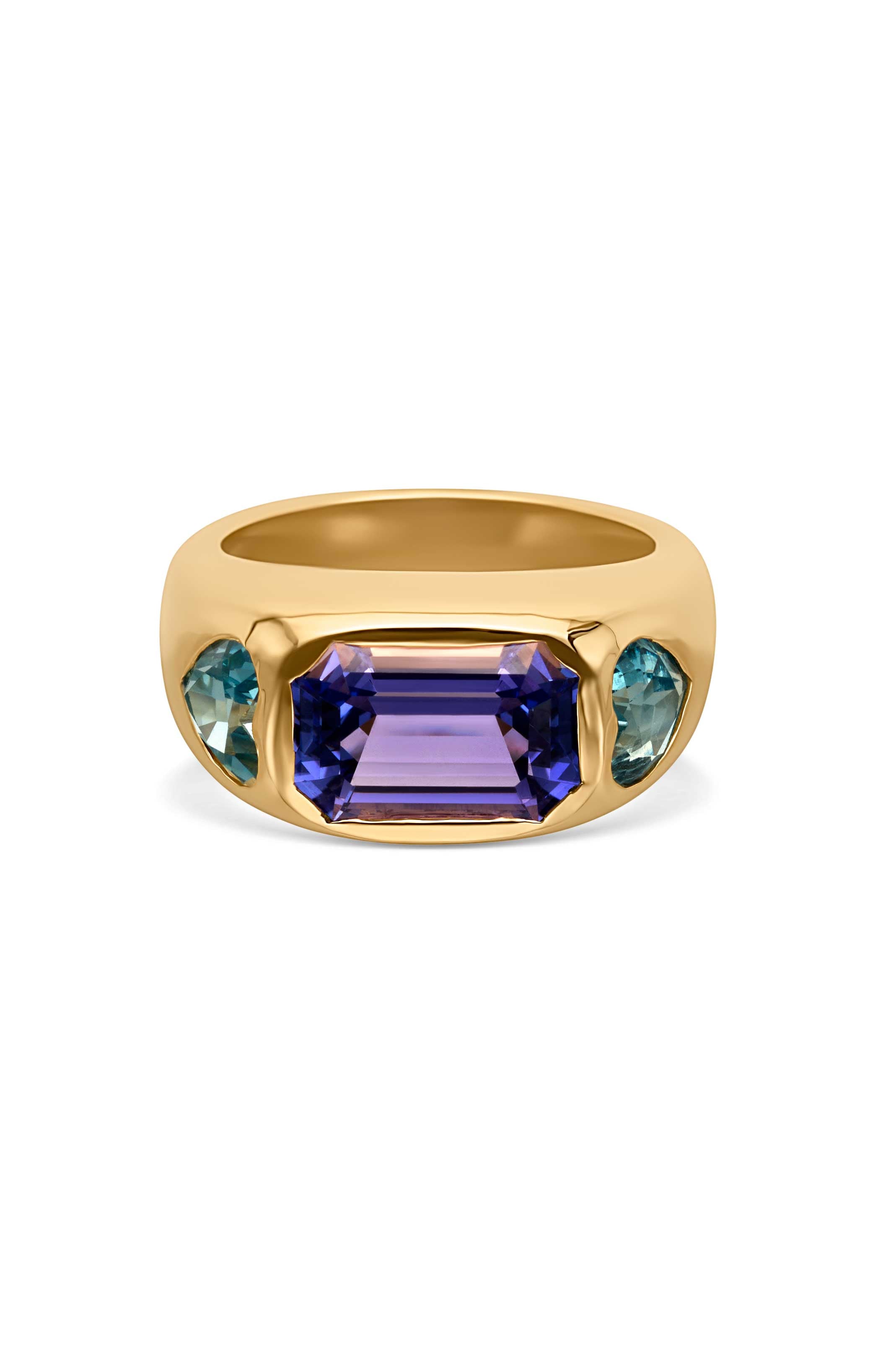 14KY 3 Stone Tanzanite & Aqua Gypsy Ring