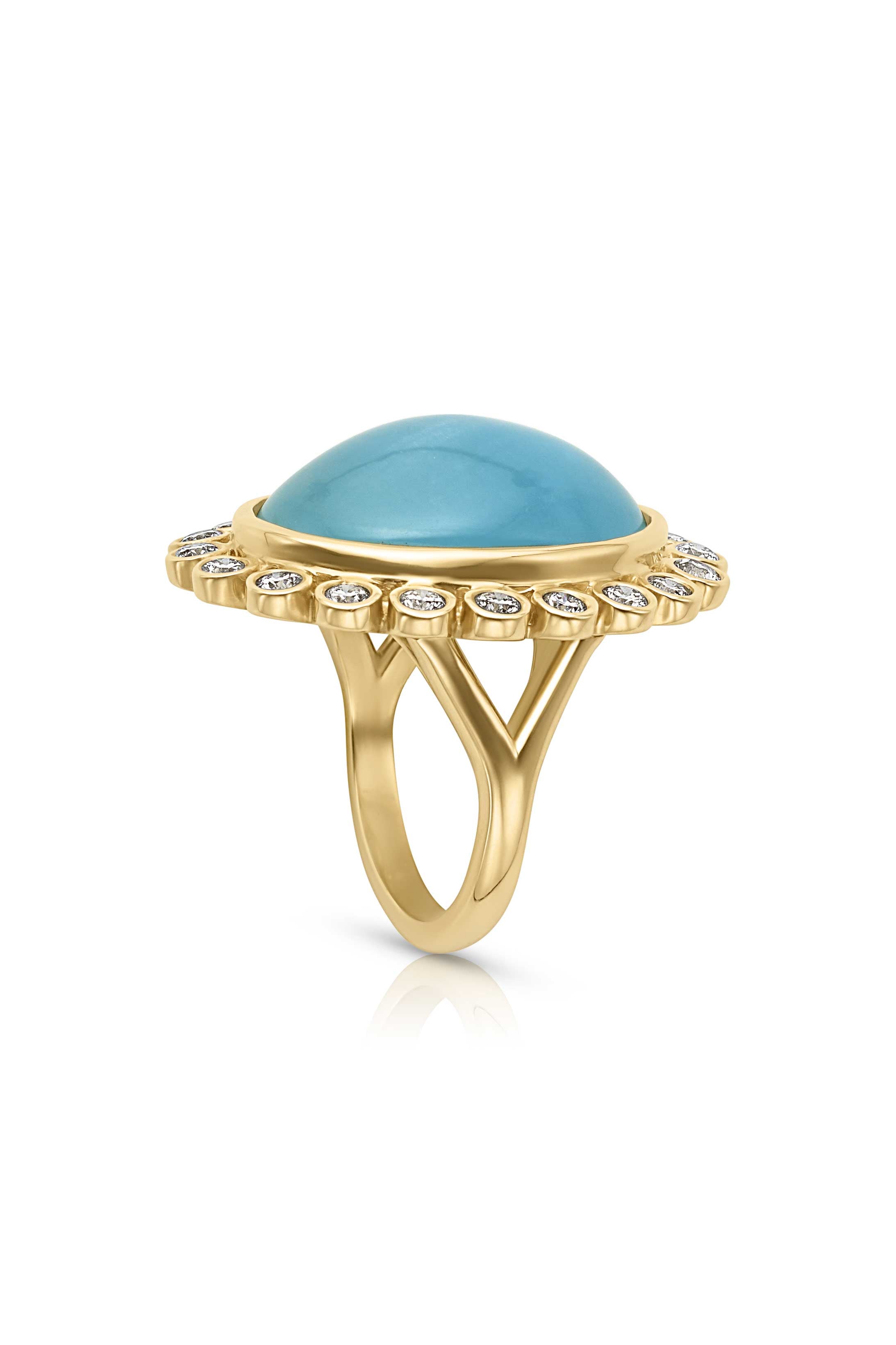 14KY Bezel Aqua Cabochon with Diamond Halo
