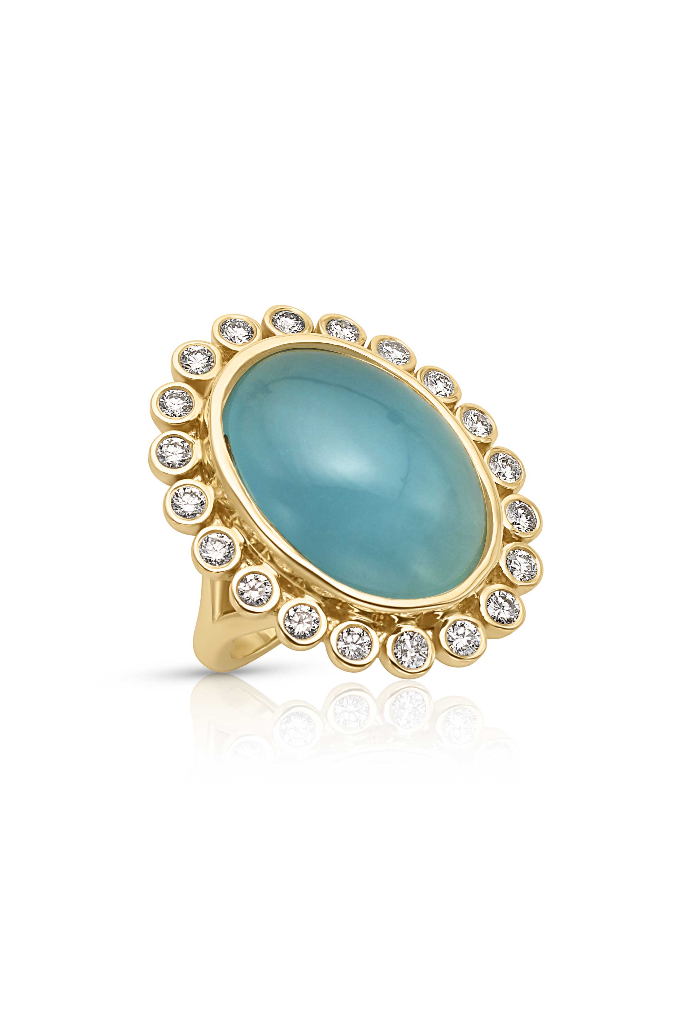 14KY Bezel Aqua Cabochon with Diamond Halo