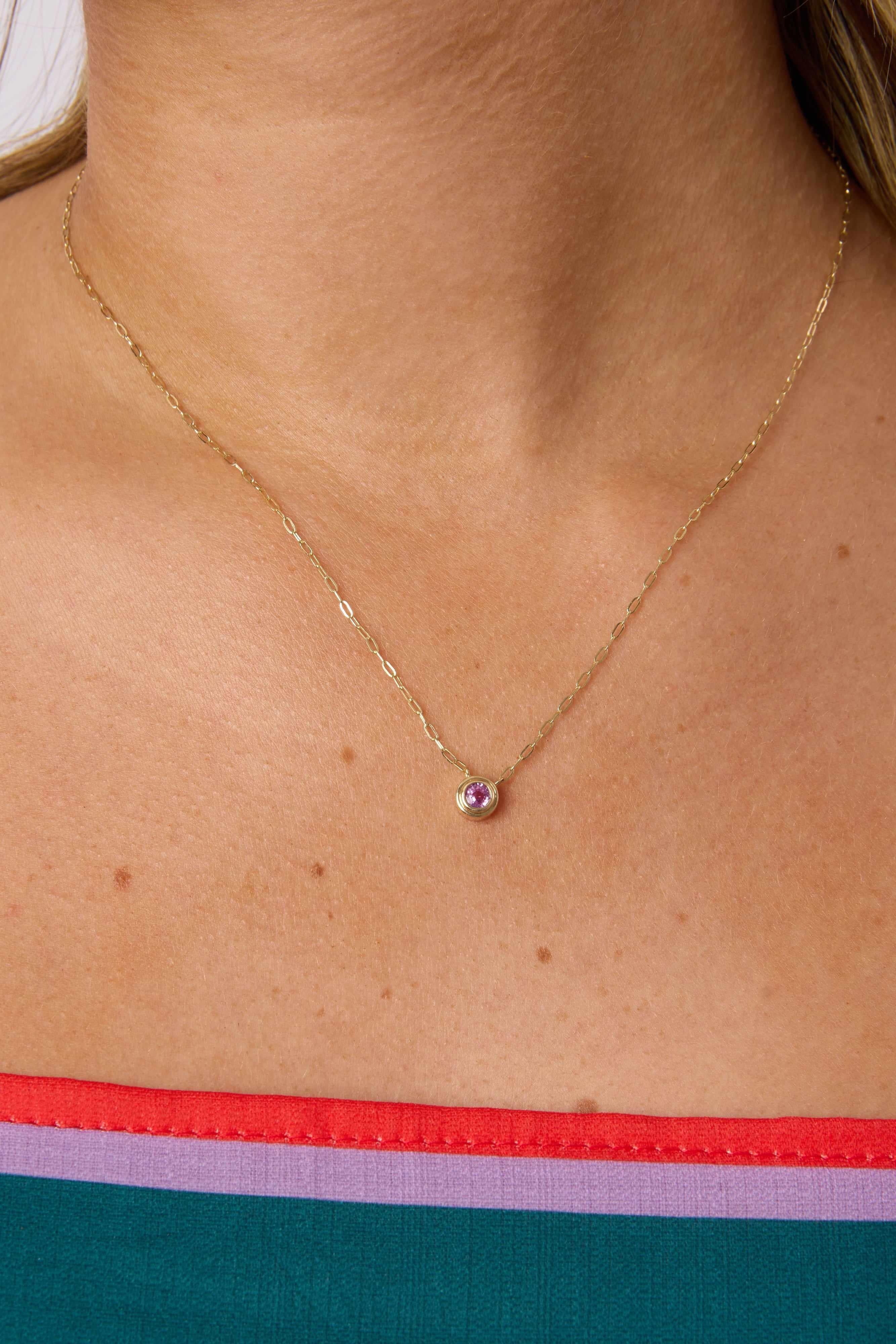 14KY White Sapphire Bezel Necklace