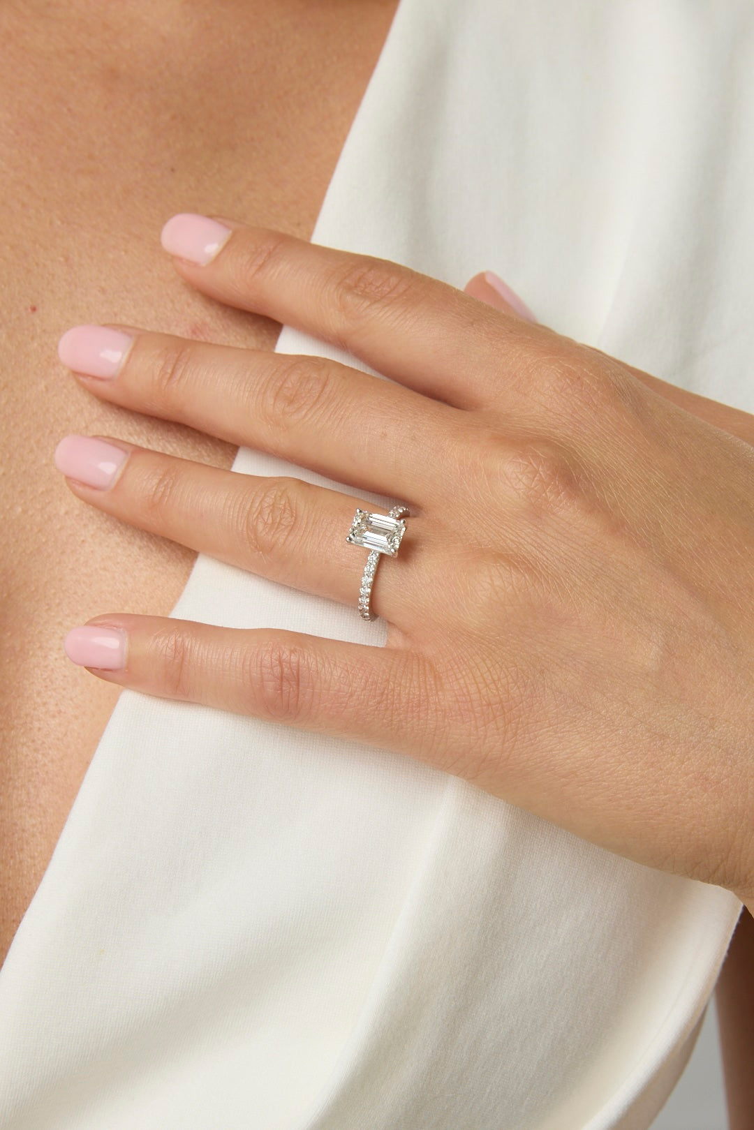 2.02CT Emerald Cut Pave Solitaire Engagement Ring