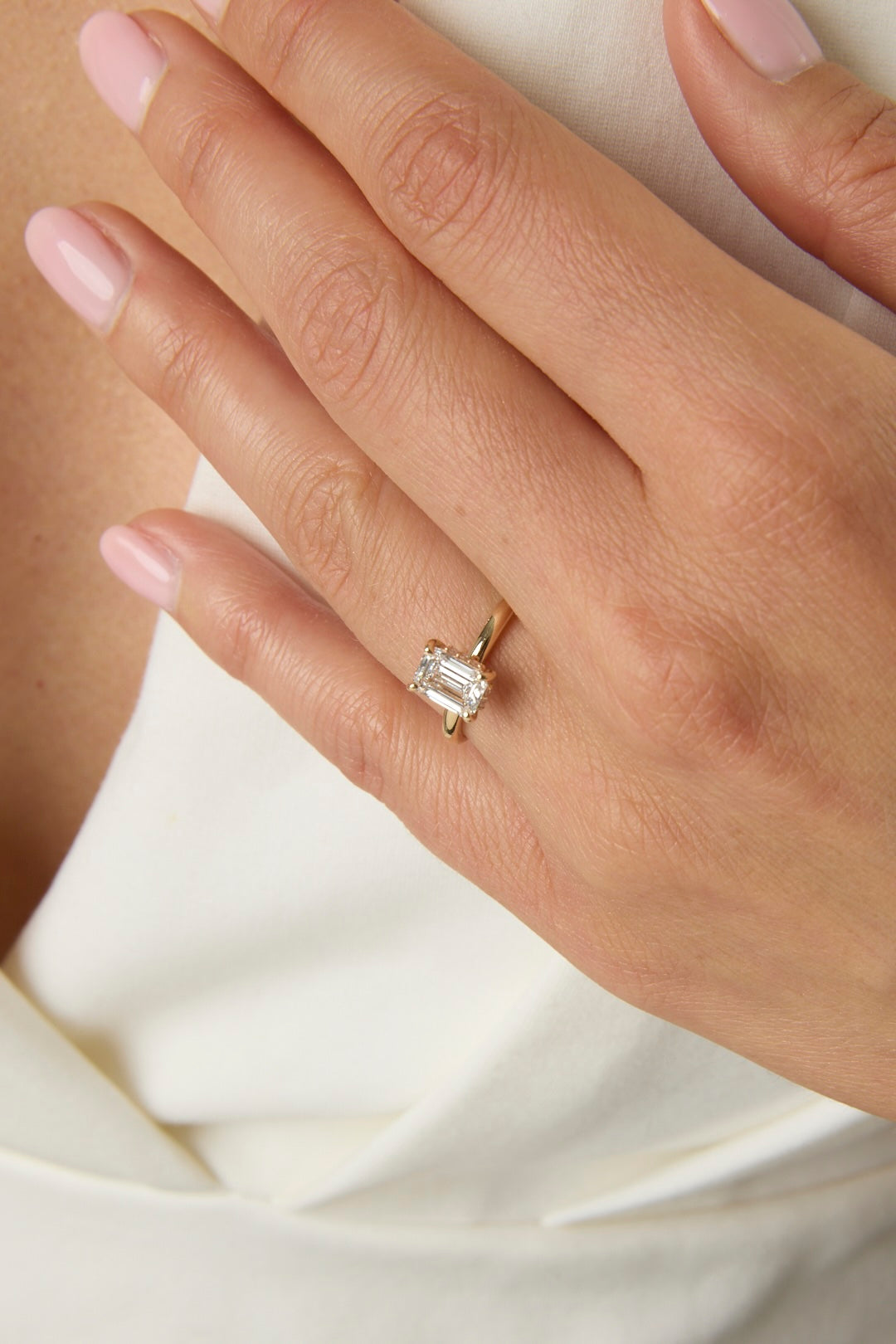 1.0CT Emerald Cut Solitaire Hidden Halo Engagement Ring