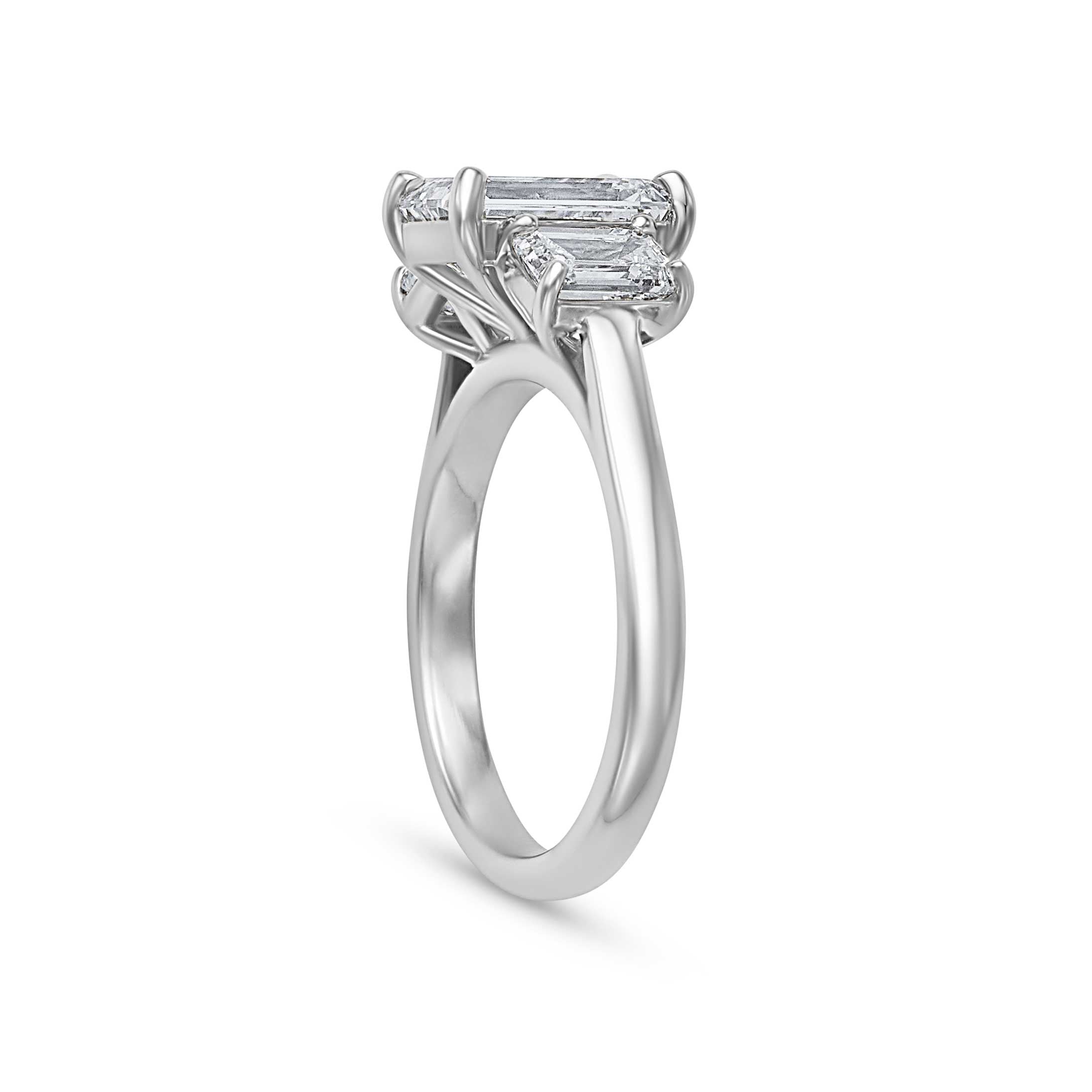 2.55CT Emerald Cut Three Stone Engagement Ring With Emerald Side Stones