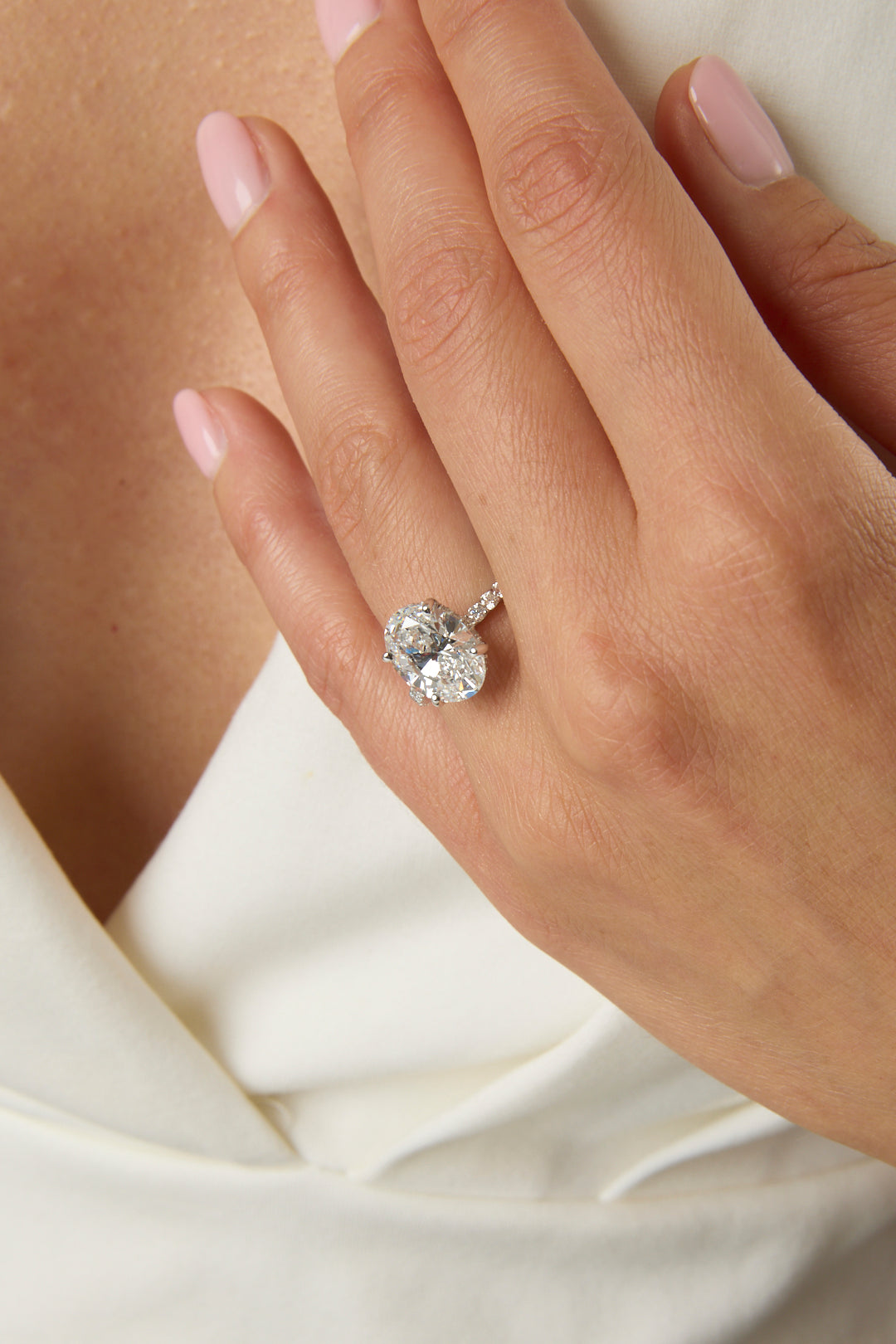 3.86CT Oval Cut Pave Solitaire Hidden Halo Engagement Ring