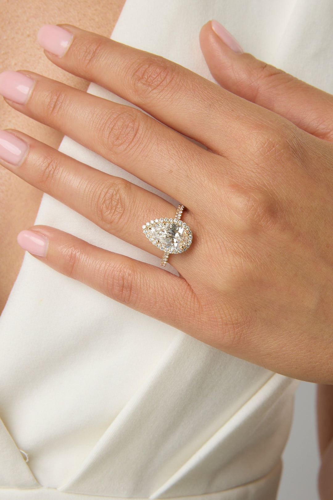 3.02CT Pear Cut Pave Halo Solitaire Engagement Ring