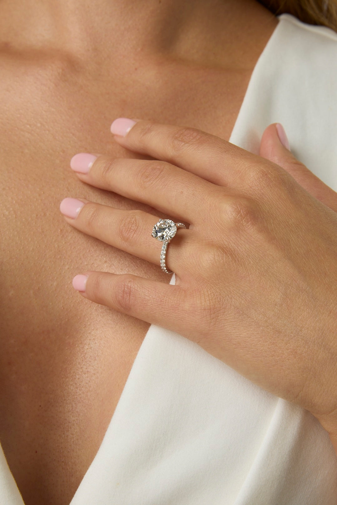 3.07CT Round Brilliant Cut Pave Solitaire Engagement Ring