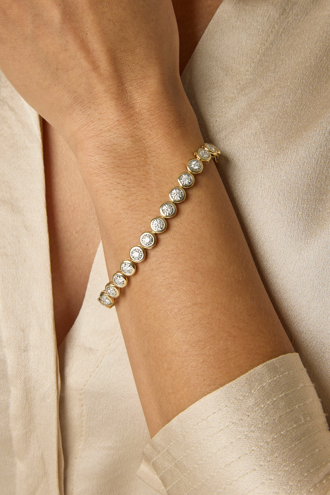 14KY Bezel Set Tennis Bracelet-Bracelets-Trilogy-Susan Saffron Jewelry