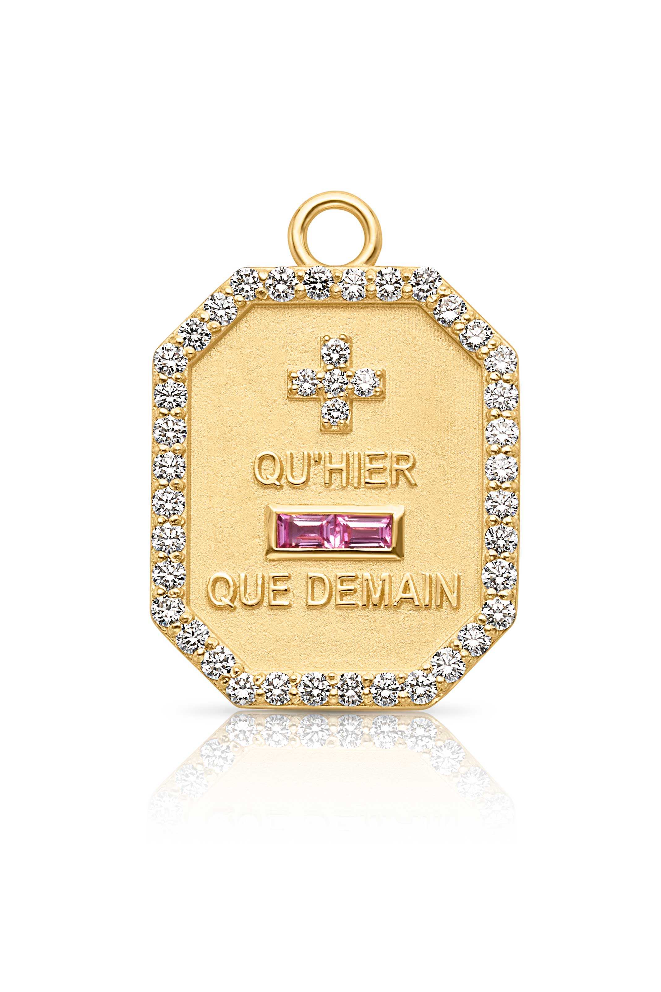 18KY Qu'Hier Que Demain Love Token Dog Tag with Diamond Bezel