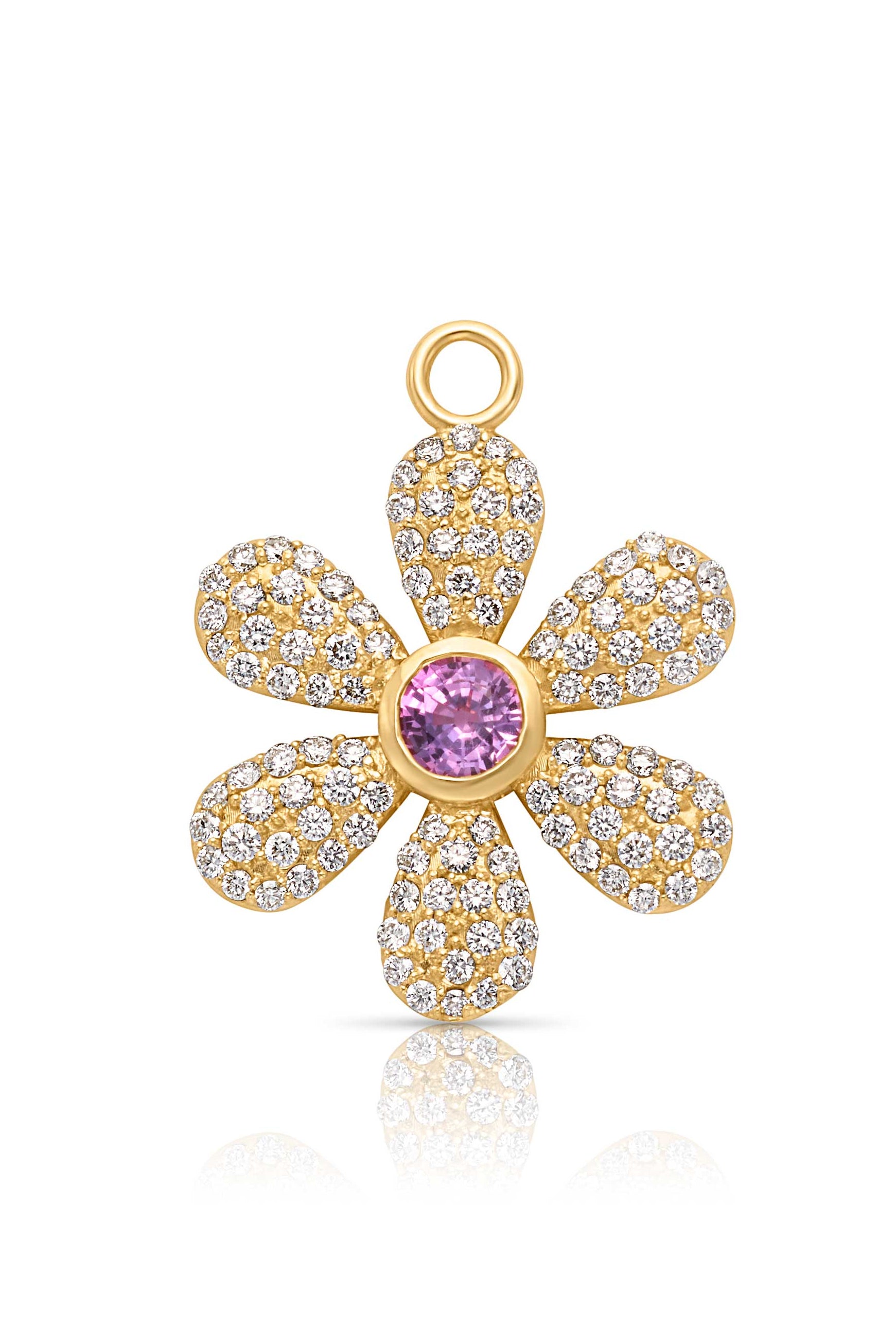 18KY Diamond Daisy with Pink Sapphire Center