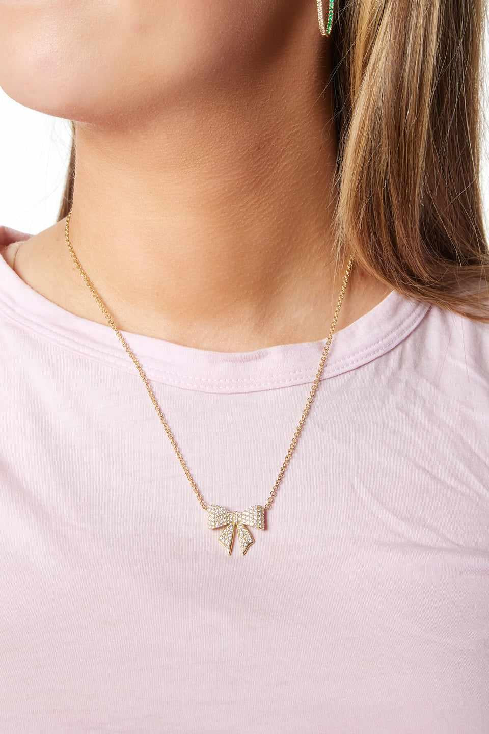 18KY Diamond Bow Necklace