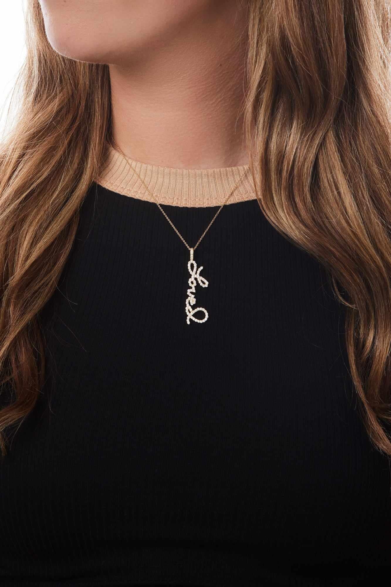 18KY Diamond Script Love