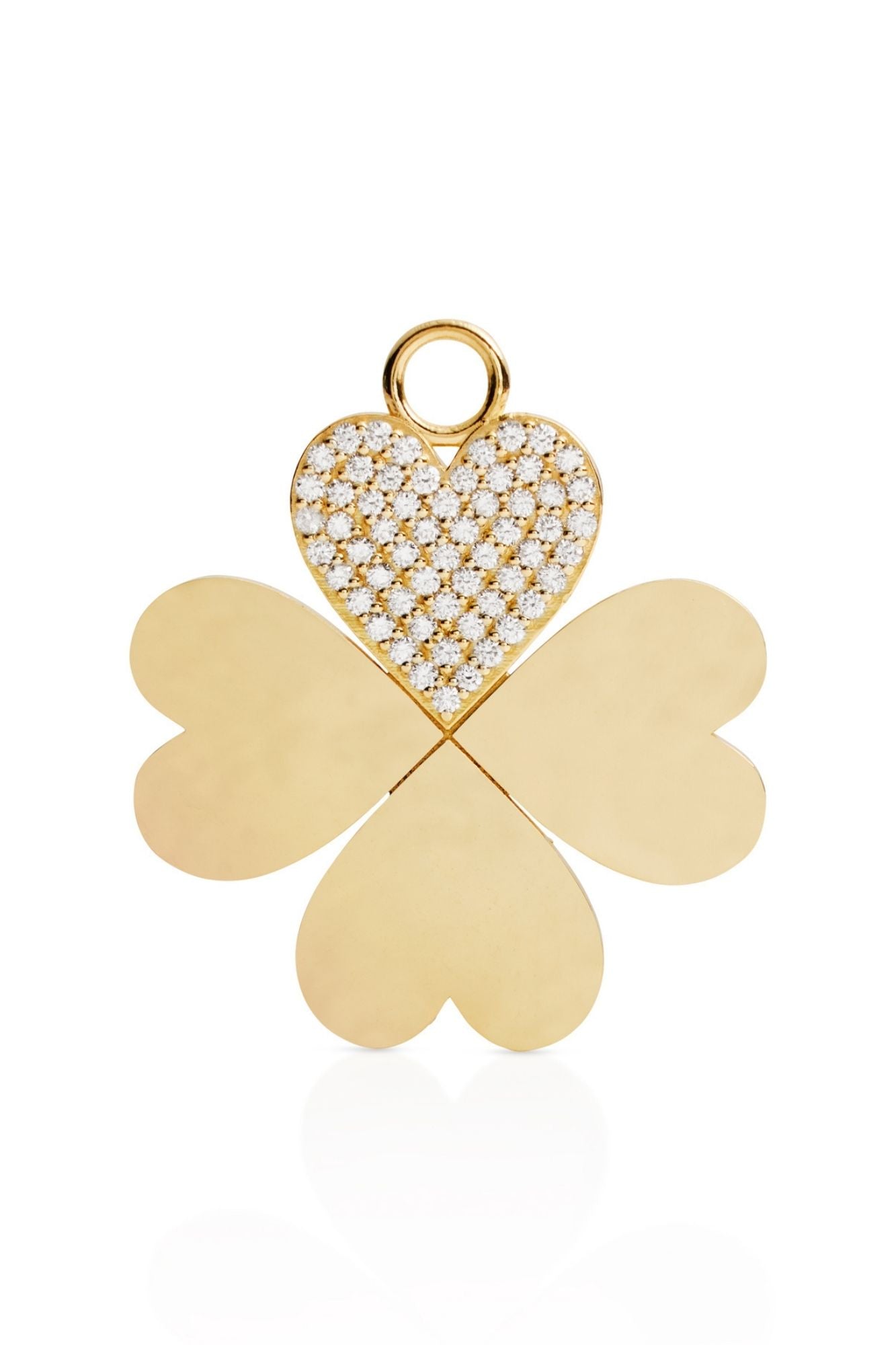 18KY Pave Four Leaf Heart Clover Charm