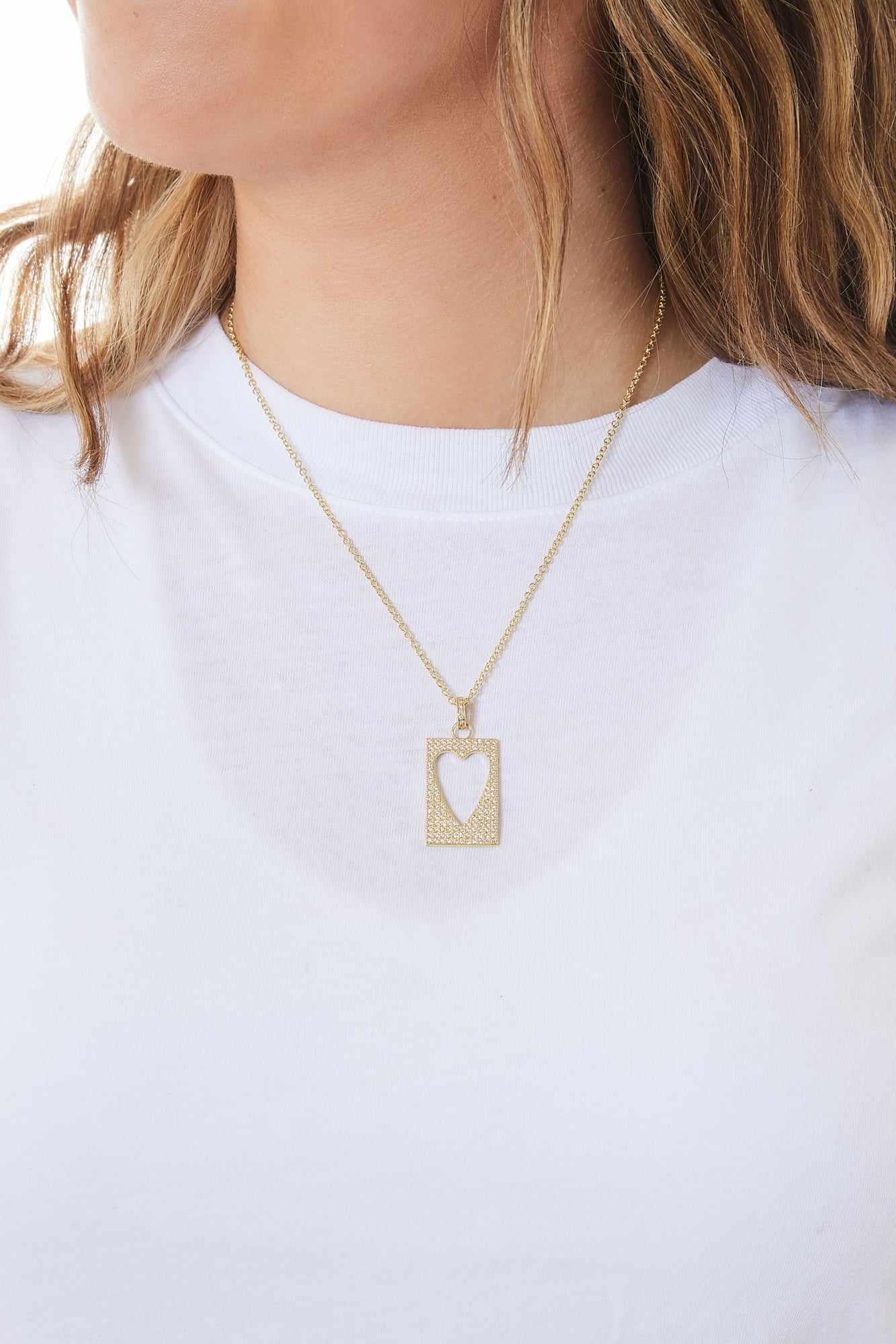 18KY Open Heart Pave Dog Tag