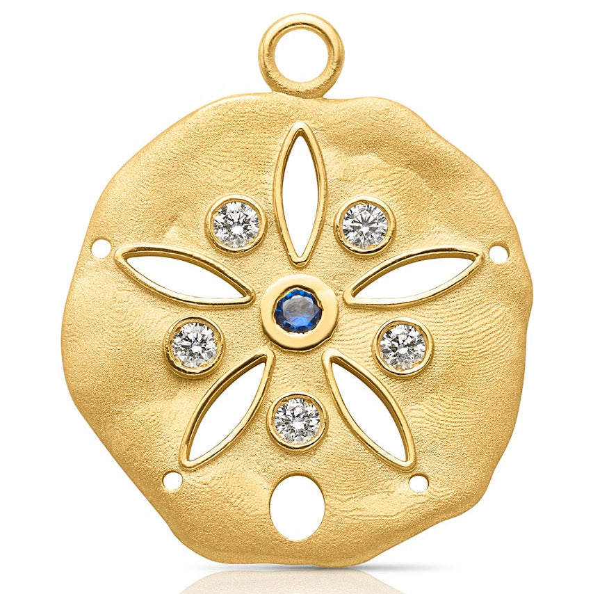 18KY Sand Dollar with Diamond and Sapphire
