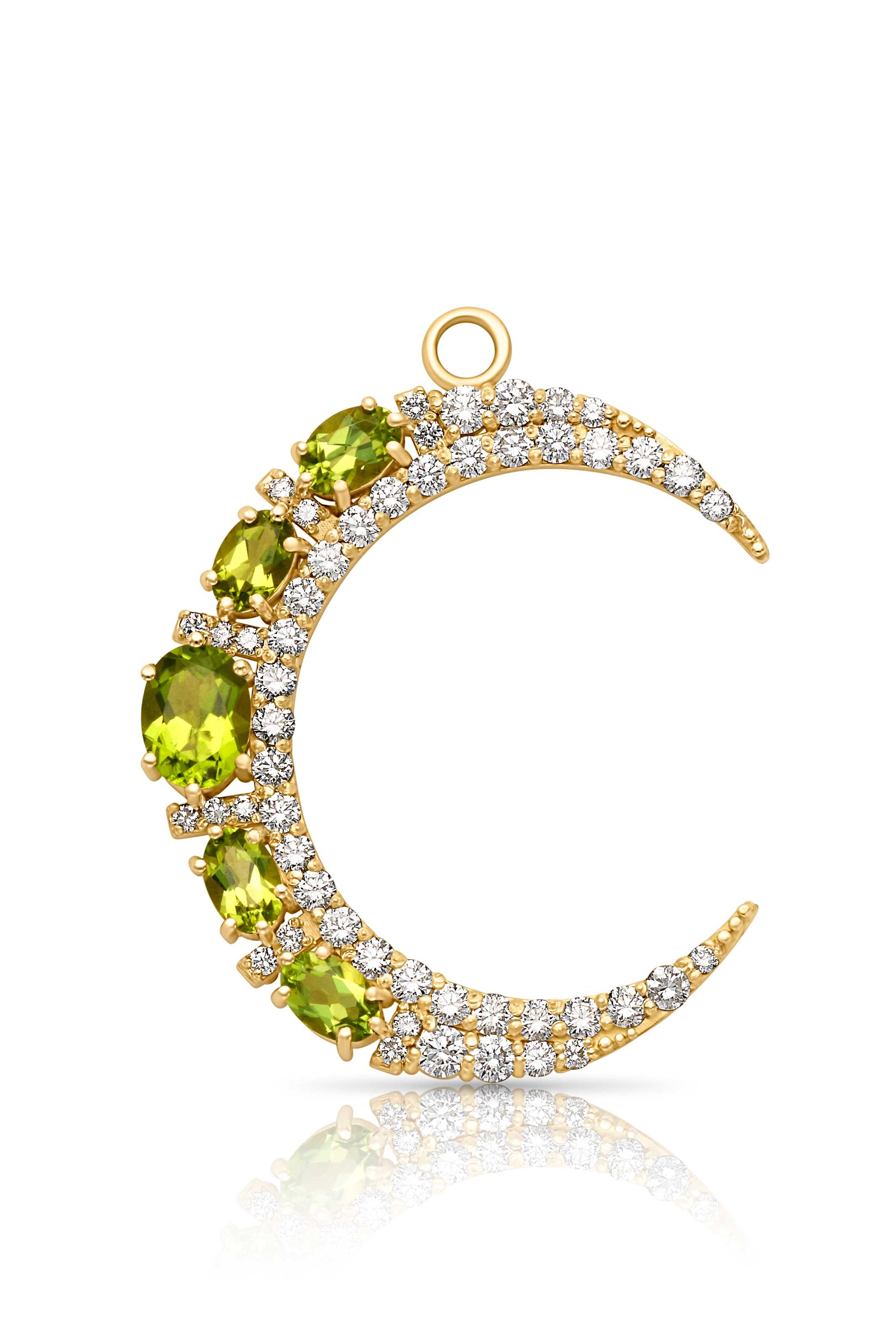 18KY Large Crescent Moon with Peridot