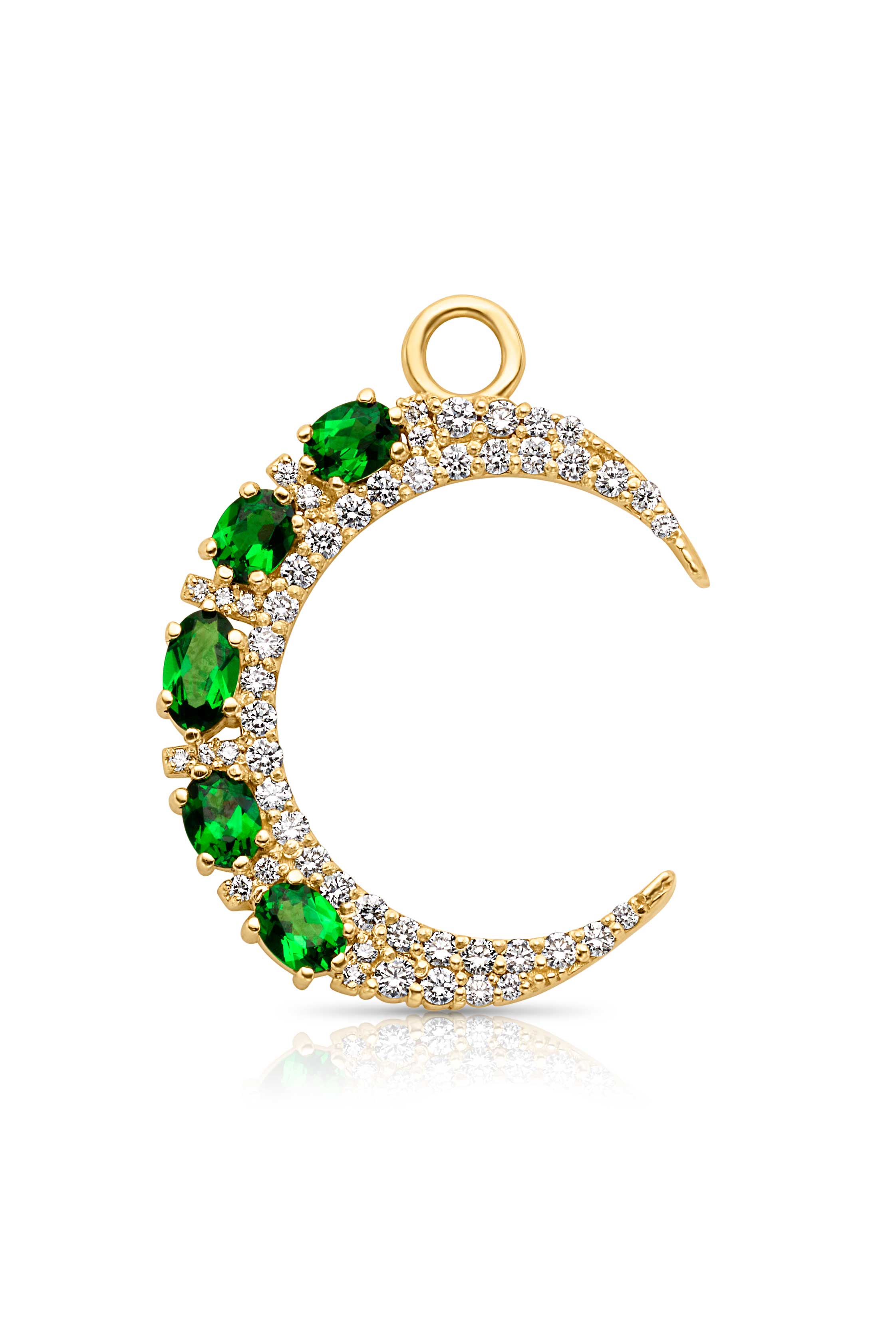 18KY Medium Crescent Moon with Tsavorite