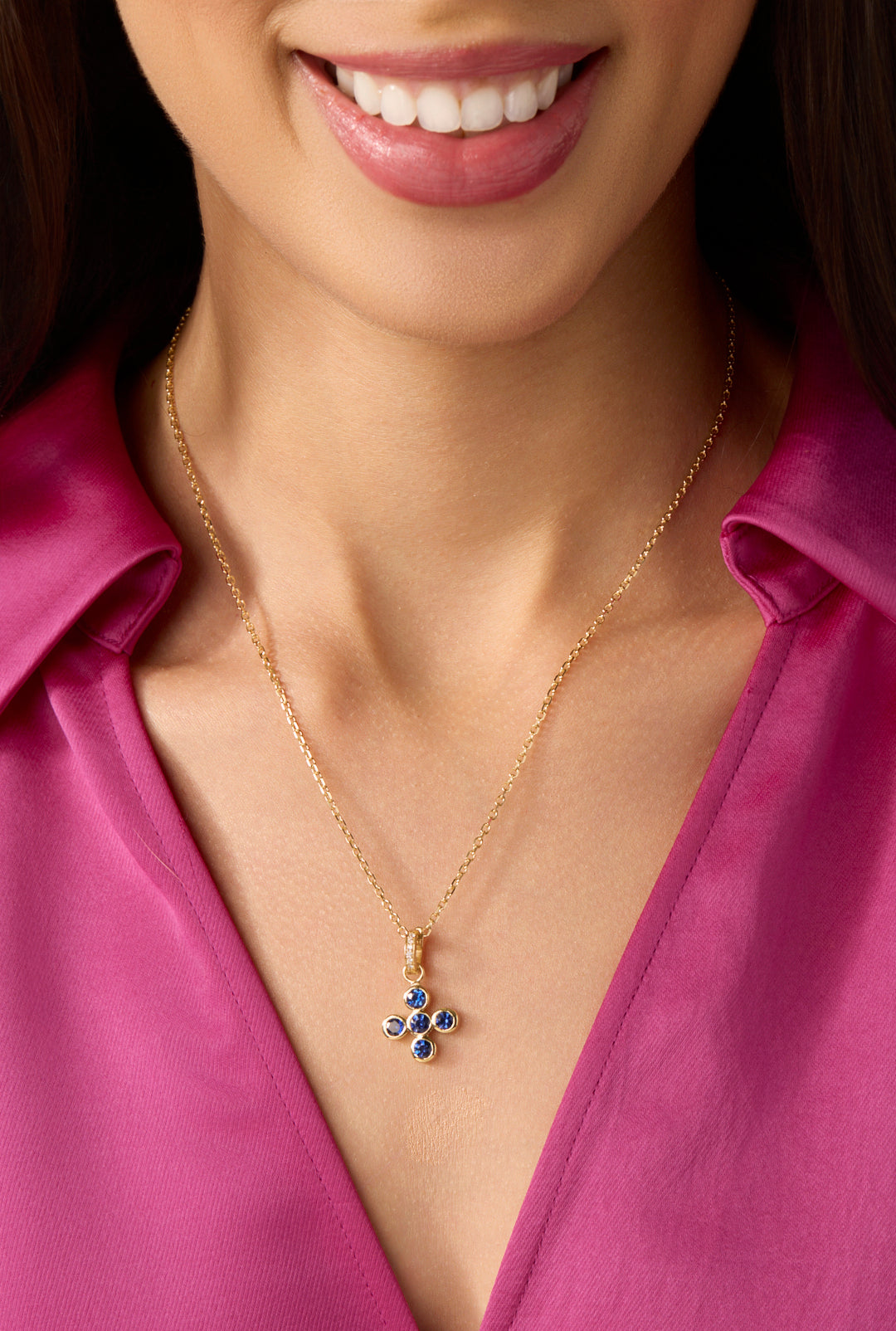 18KY Providence Cross with Blue Sapphires