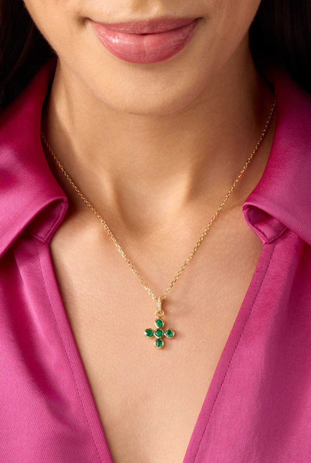 18KY Providence Cross with Emeralds