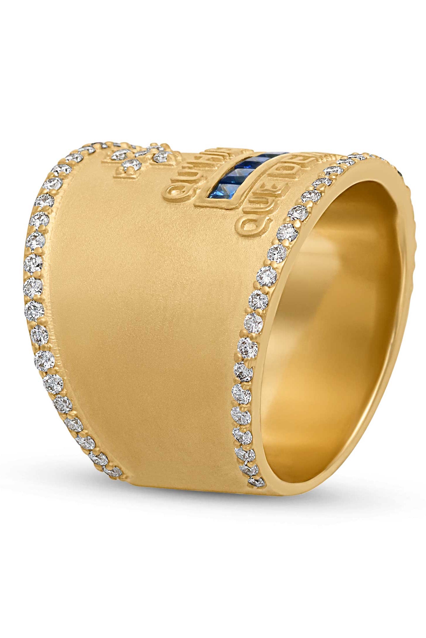18KY Love Token Cigar Band with Blue Sapphires