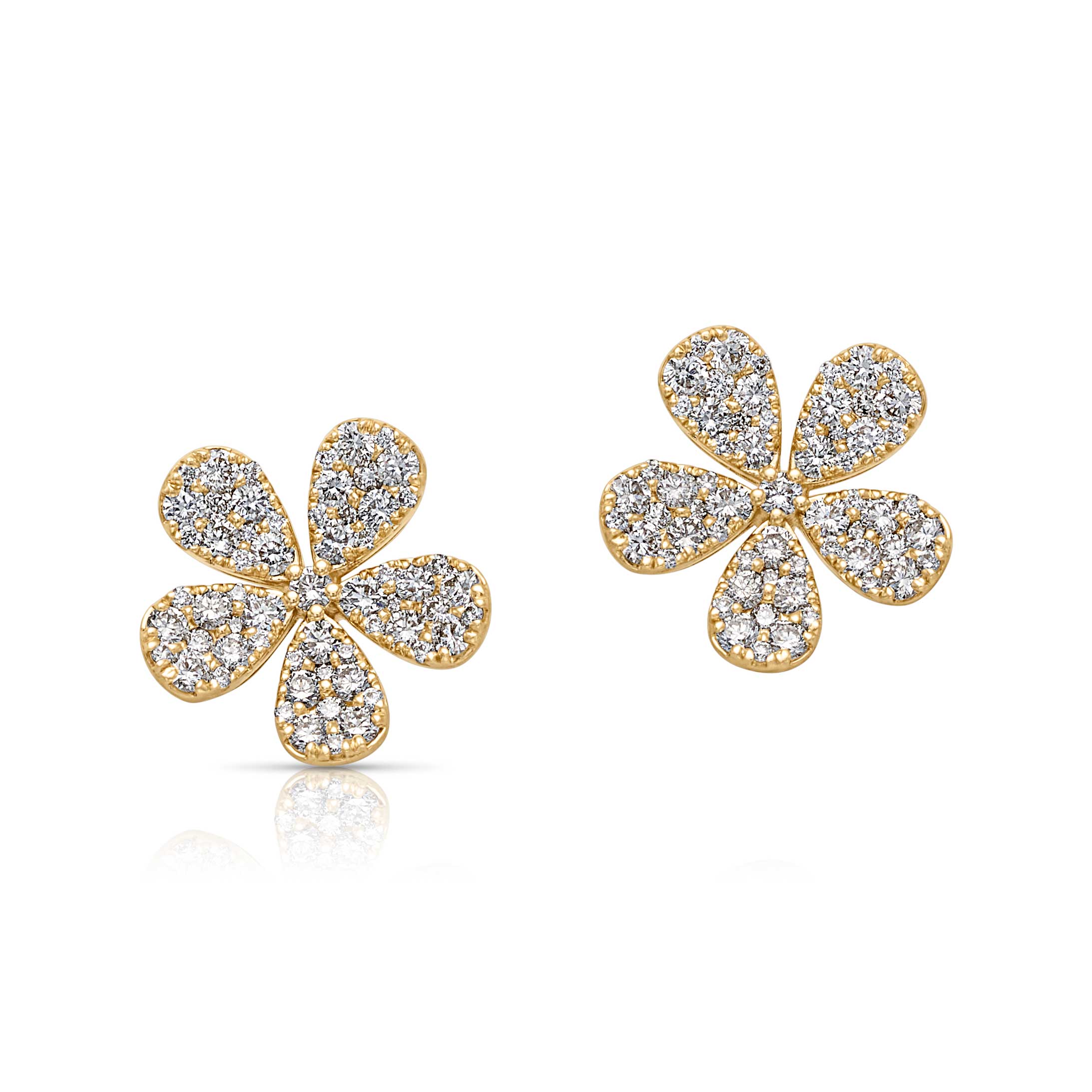 14KY Pave Diamond Flower Studs