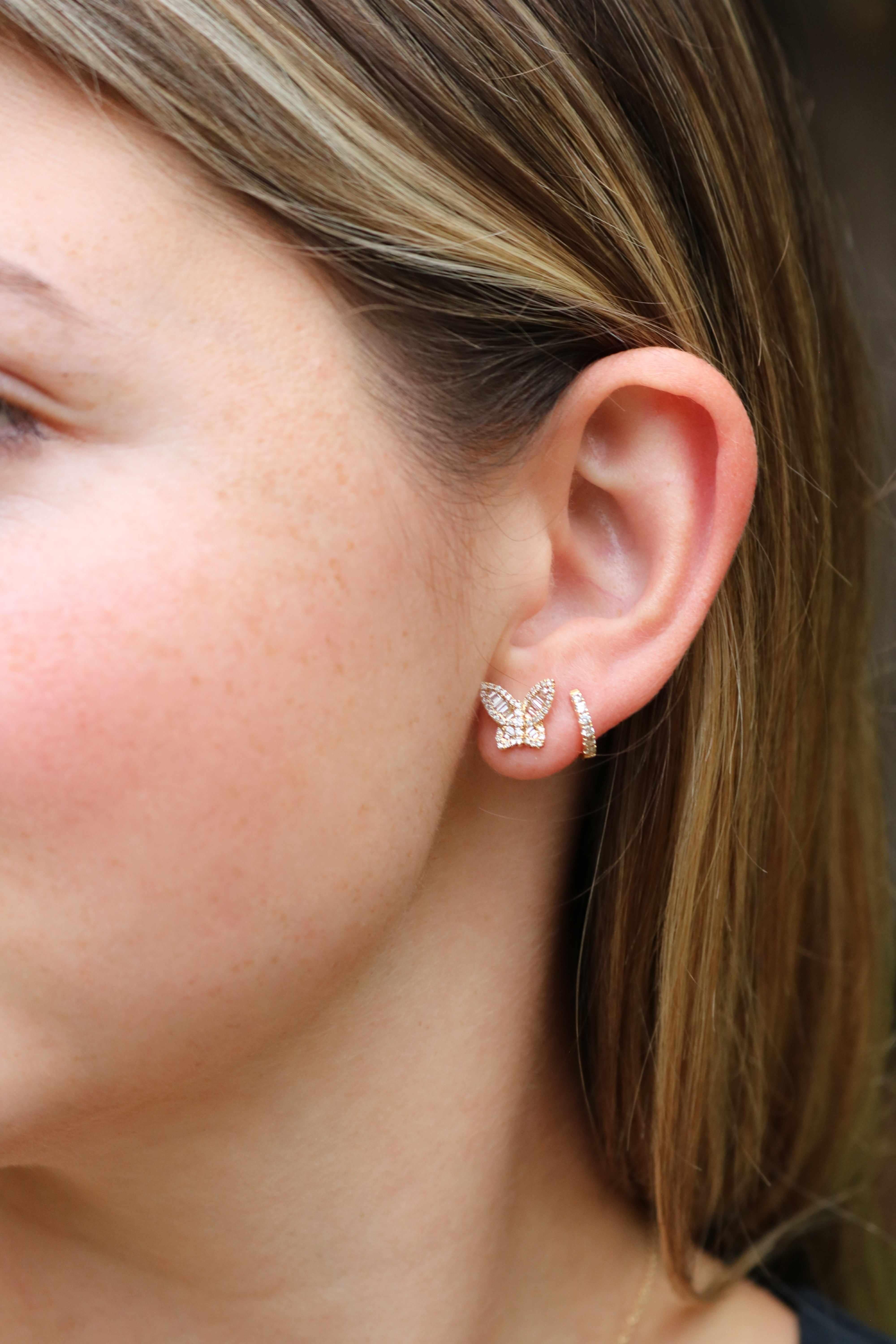 14K Mini Diamond Butterfly Stud Earrings