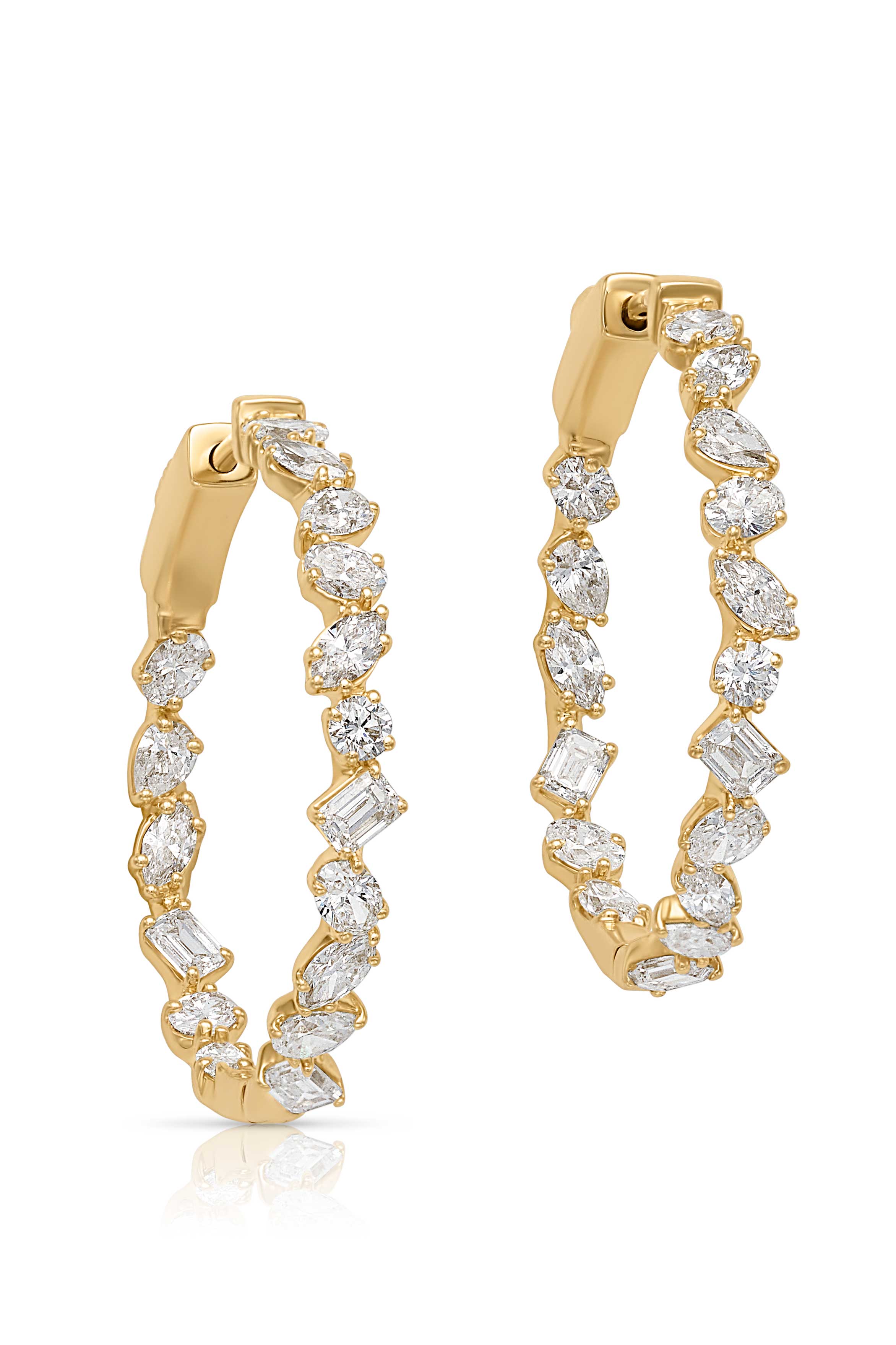 14KY Multi-Shape Diamond Hoop Earrings