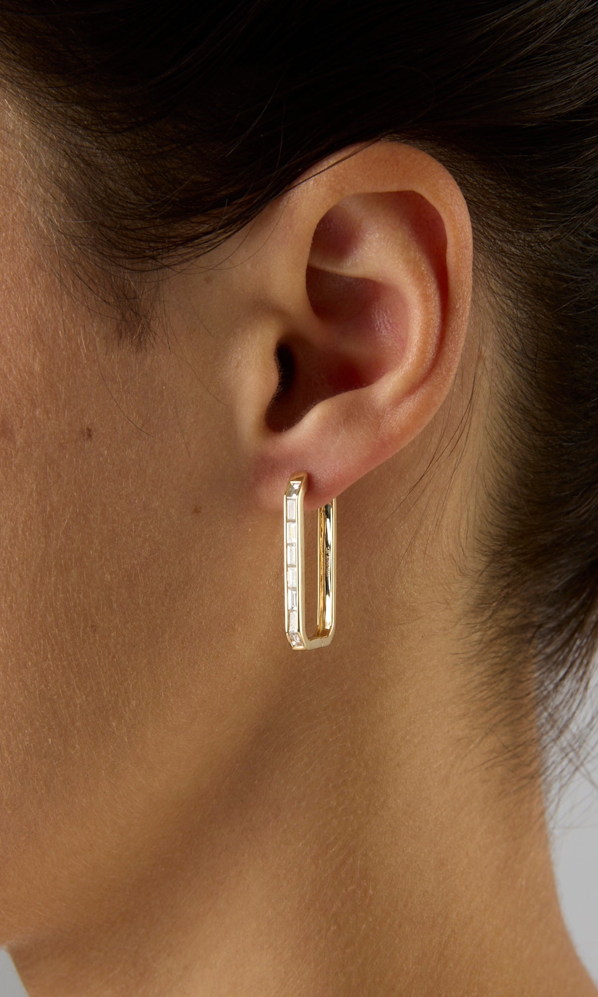 14KY Rectangular Baguette Diamond Hoops