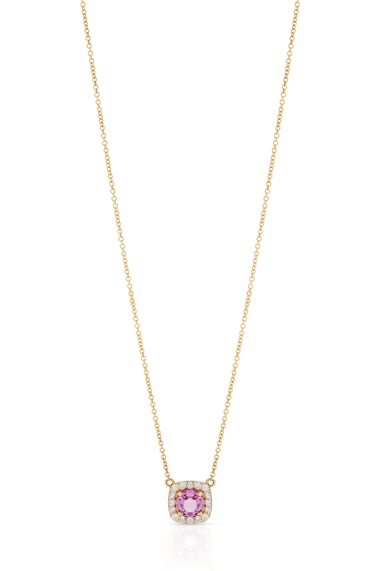 14KY Pink Sapphire Halo Necklace