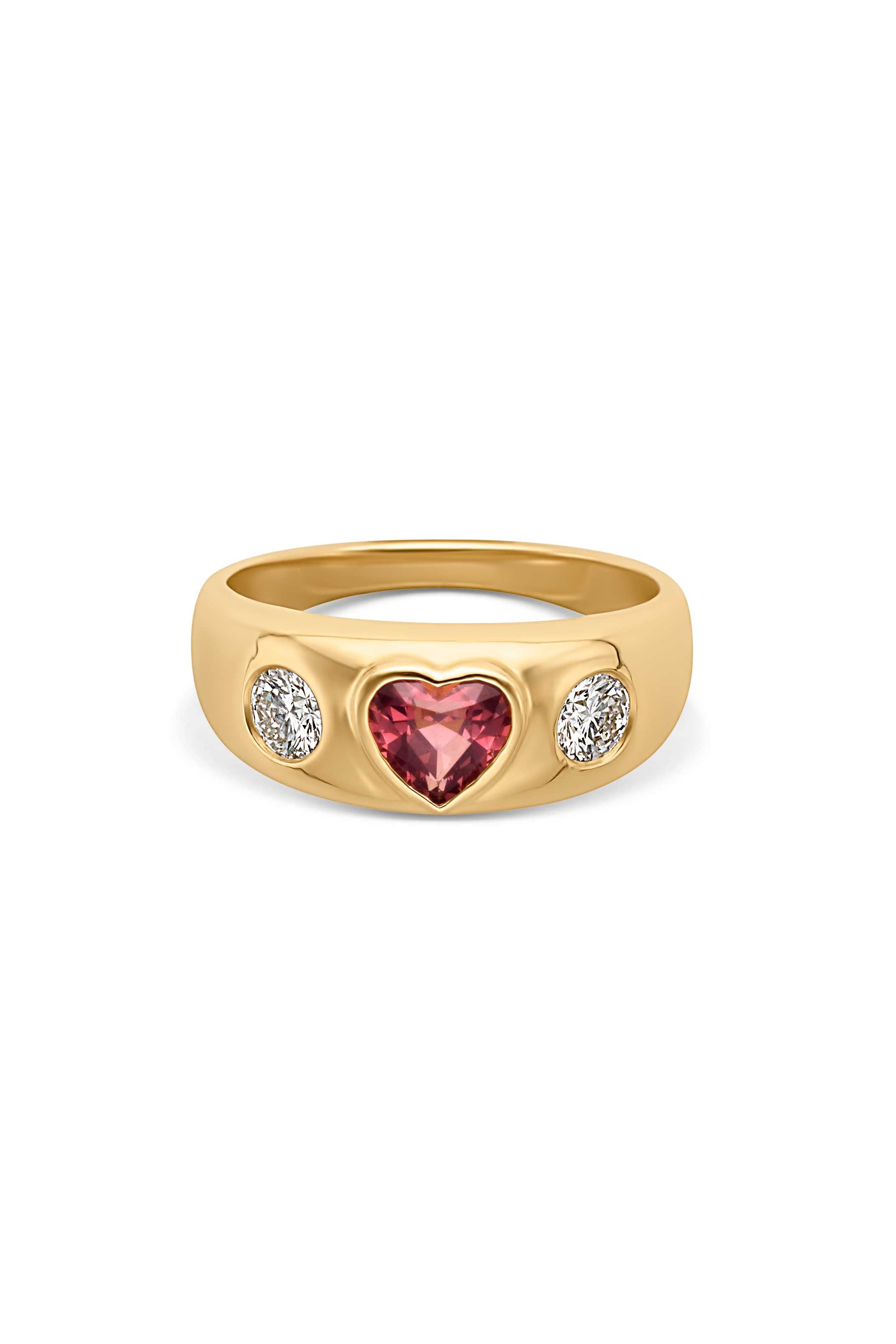 14KY Pink Spinel Heart with Diamonds Gypsy Ring