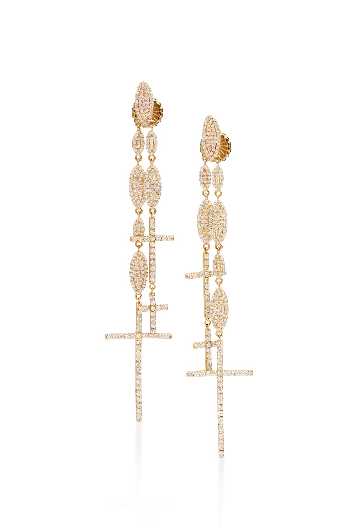 14KY Pave Diamond Multi Cross Earrings-Earrings-Trilogy-Susan Saffron Jewelry