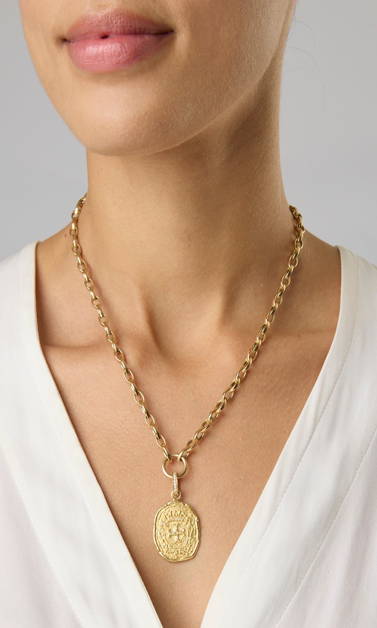 18KY Thanksgiving Cross Coin with Pave Diamonds