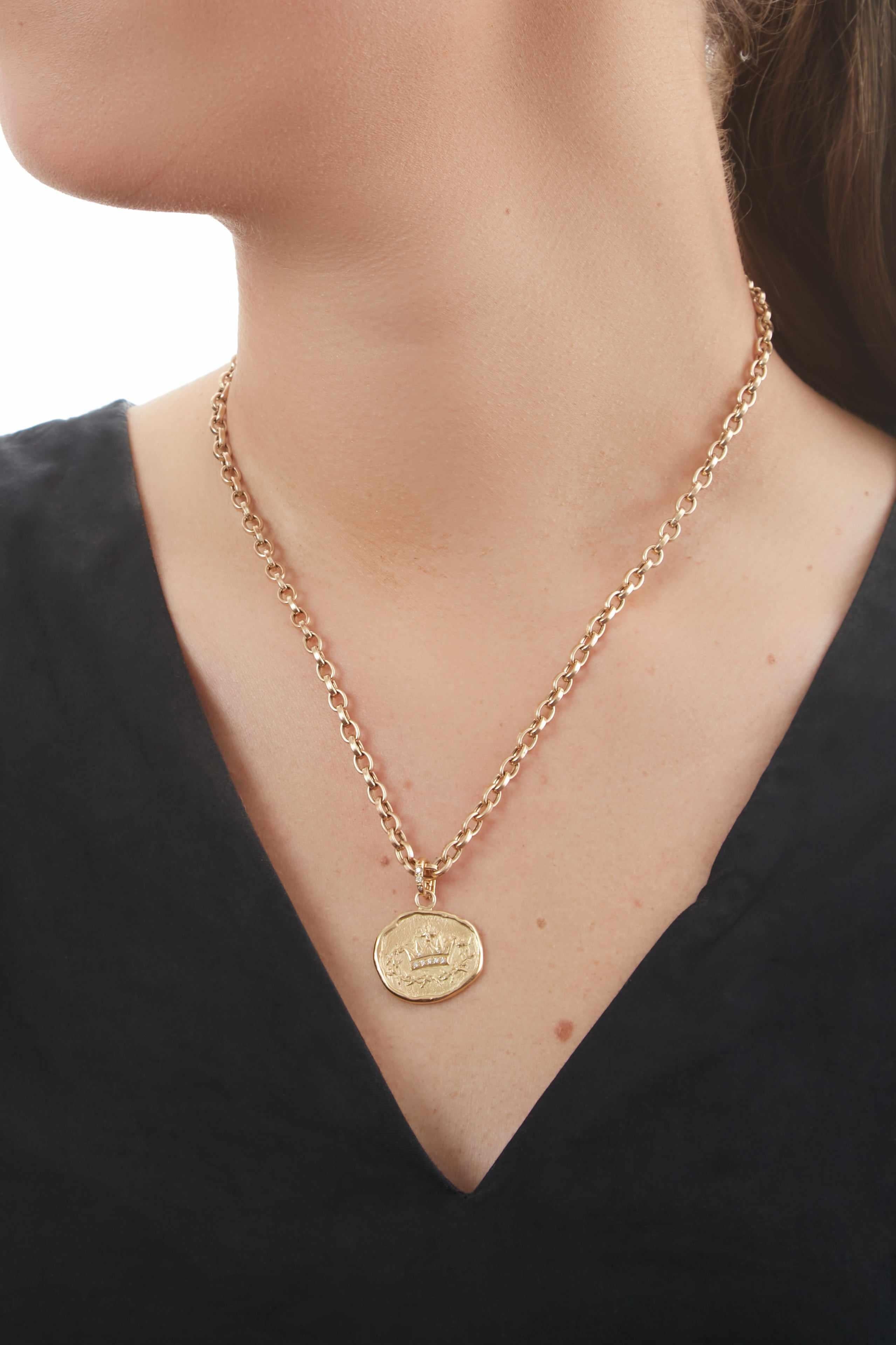 18KY Crown of Thorns Coin with Pave Diamonds