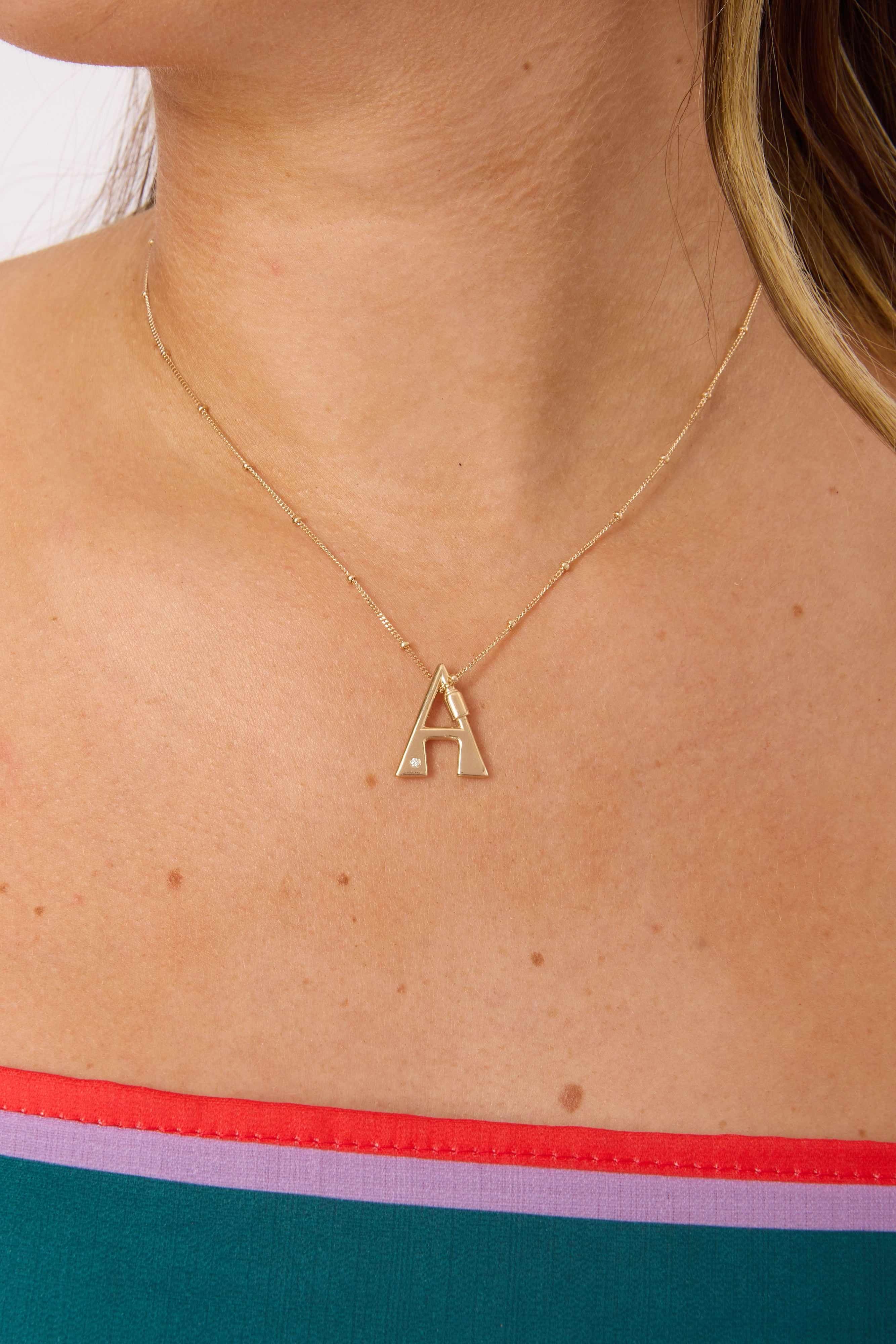 14KY Carabiner Letter Lock with Single Diamond