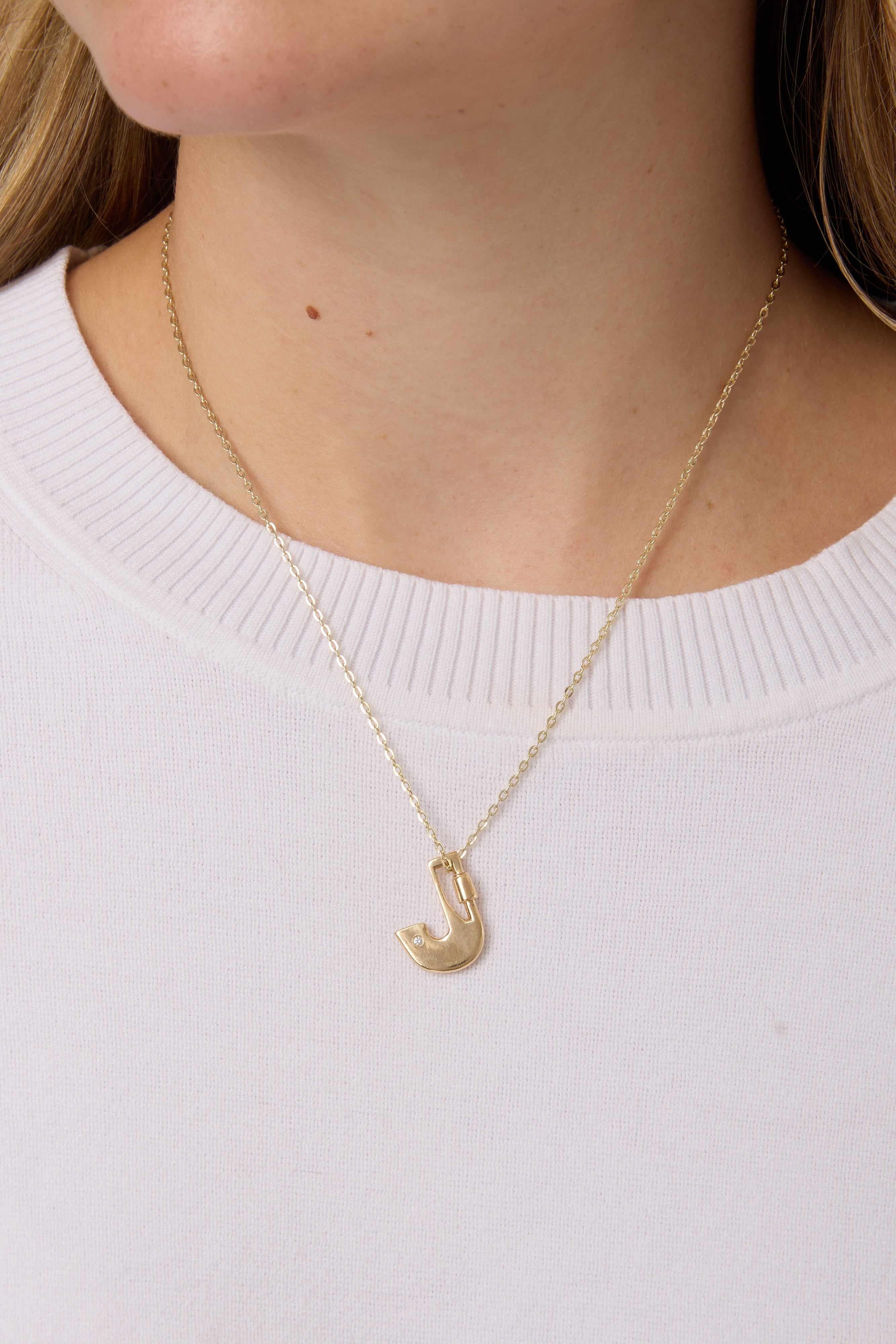 14KY Carabiner Letter Lock with Single Diamond