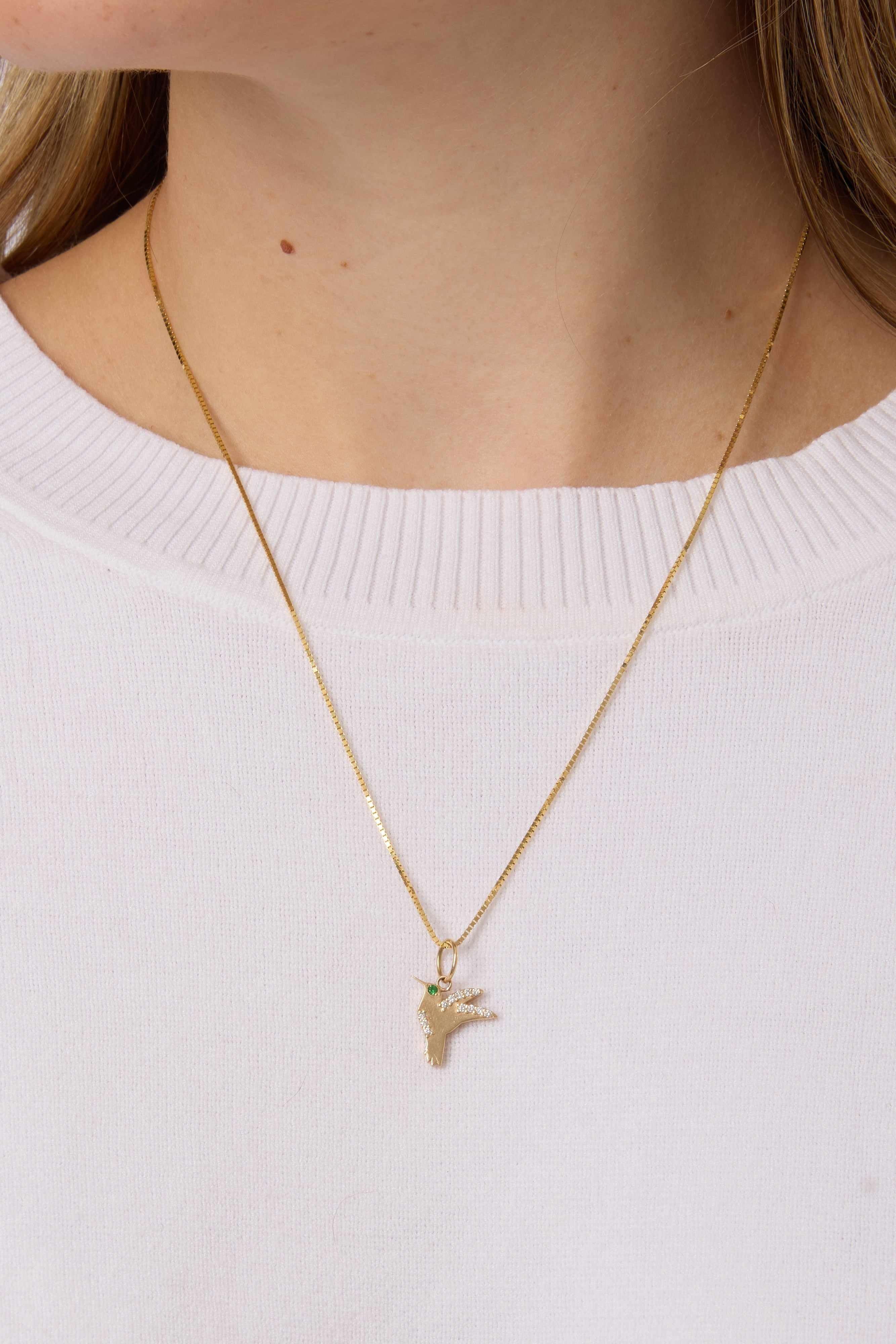 14KY Hummingbird With Emerald Eye Charm