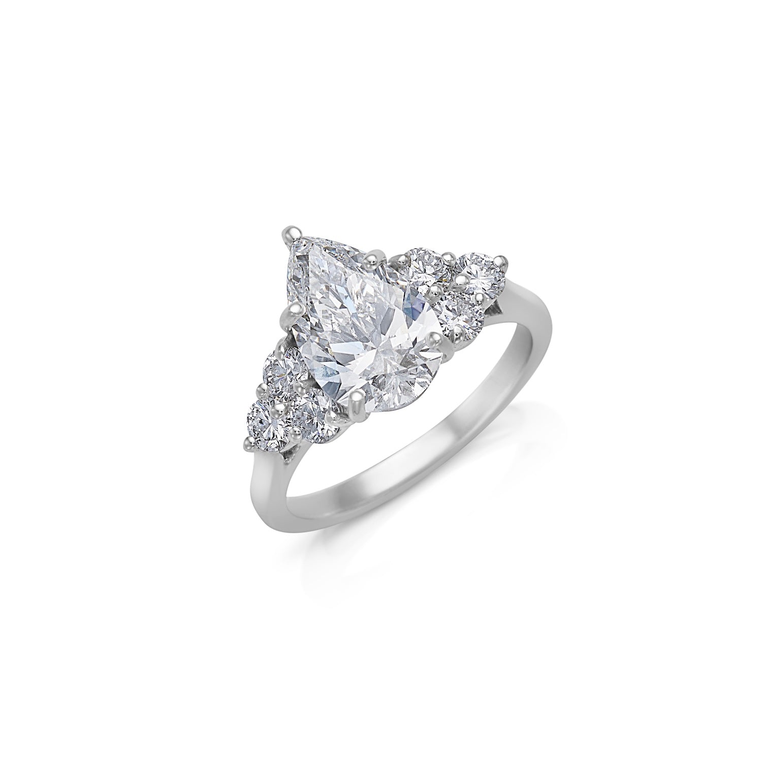 2.52CT Pear Center Stone Ring With Trio Sides